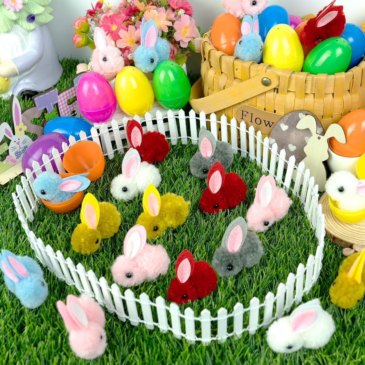 36 Pack Easter Egg Filled Plush Bunny Toys, Colorful Bunny Plush Easter Egg Fillers Bulks for Kids Toddlers Teens Boys Girls Easter Basket Stuffers Hunt Easter Party Favor