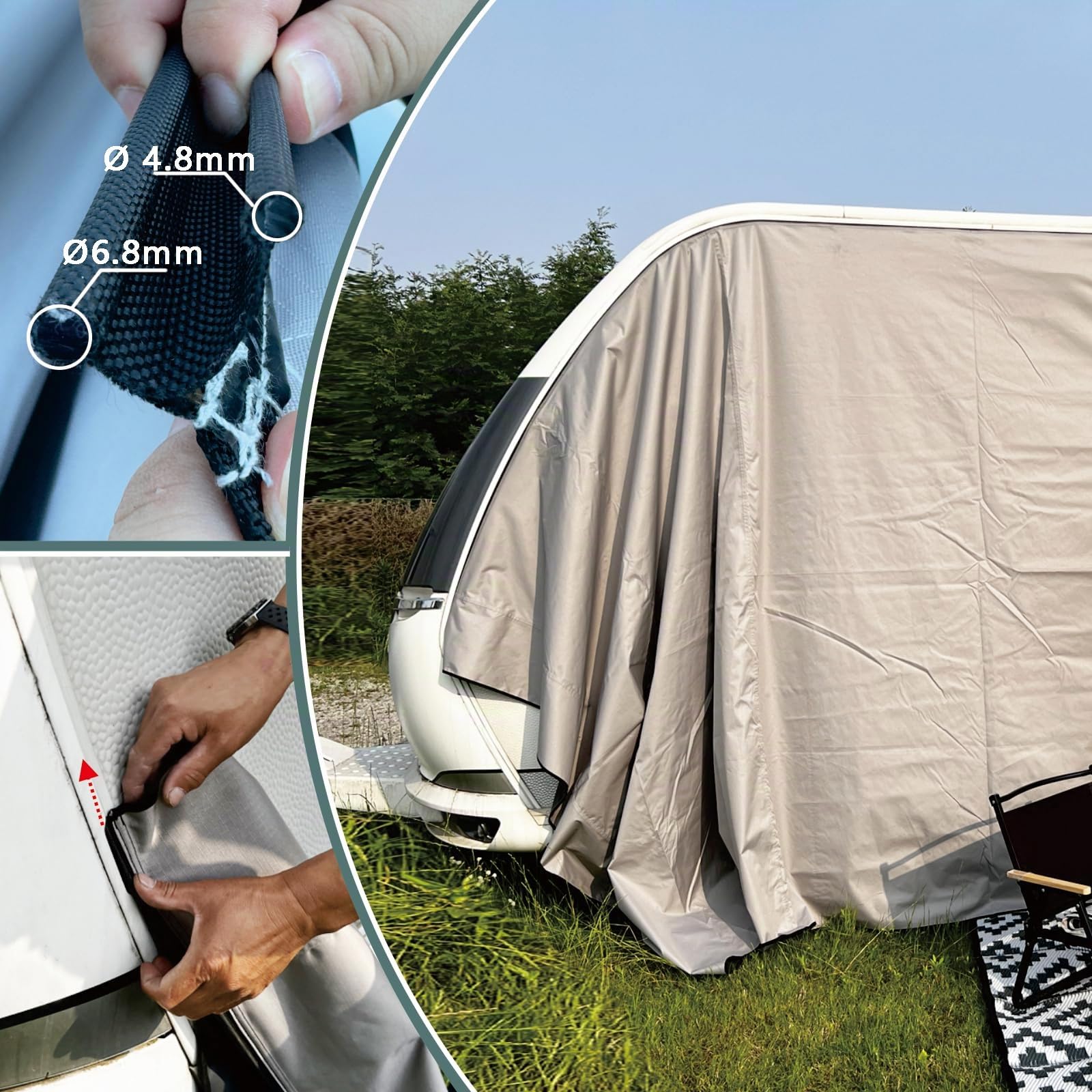 Tenda da sole per roulotte con 2 listelli con diametro di 4,8 e 6,8 mm, adatta per roulotte, impermeabile e resistente ai raggi UV, 3,5 m