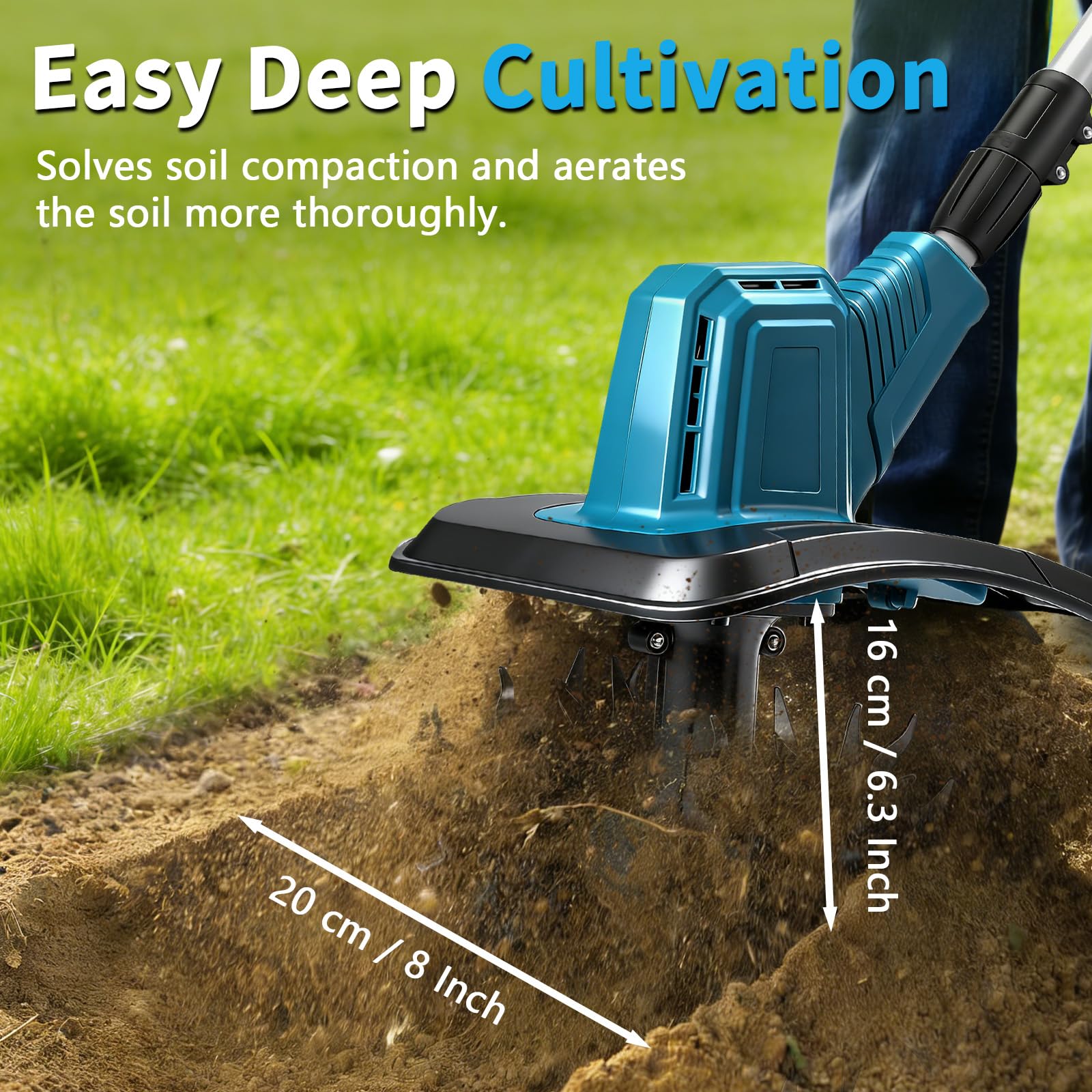 Motoculteur sans fil pour batterie Makita 18 V, moteur sans balais 500 W, largeur de travail de 20 cm et profondeur de travail de 16 cm pour parterres de jardin, champs et agriculture (batterie non