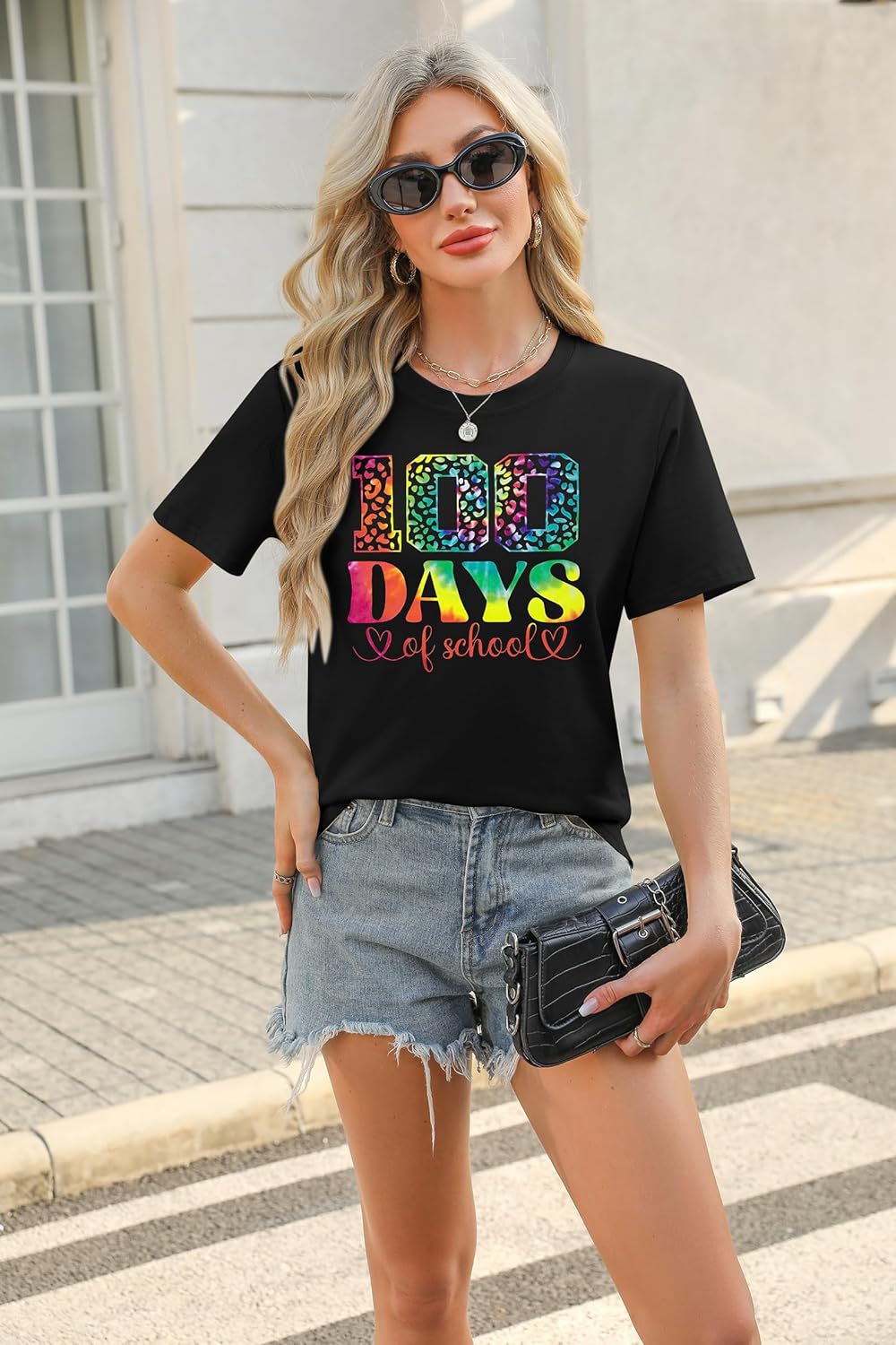 100 Days of School Shirt Women Preschool Teacher Shirts Kindergarten Celebration Tees Tie Dye Teachers Short Sleeve Tops - Image 2