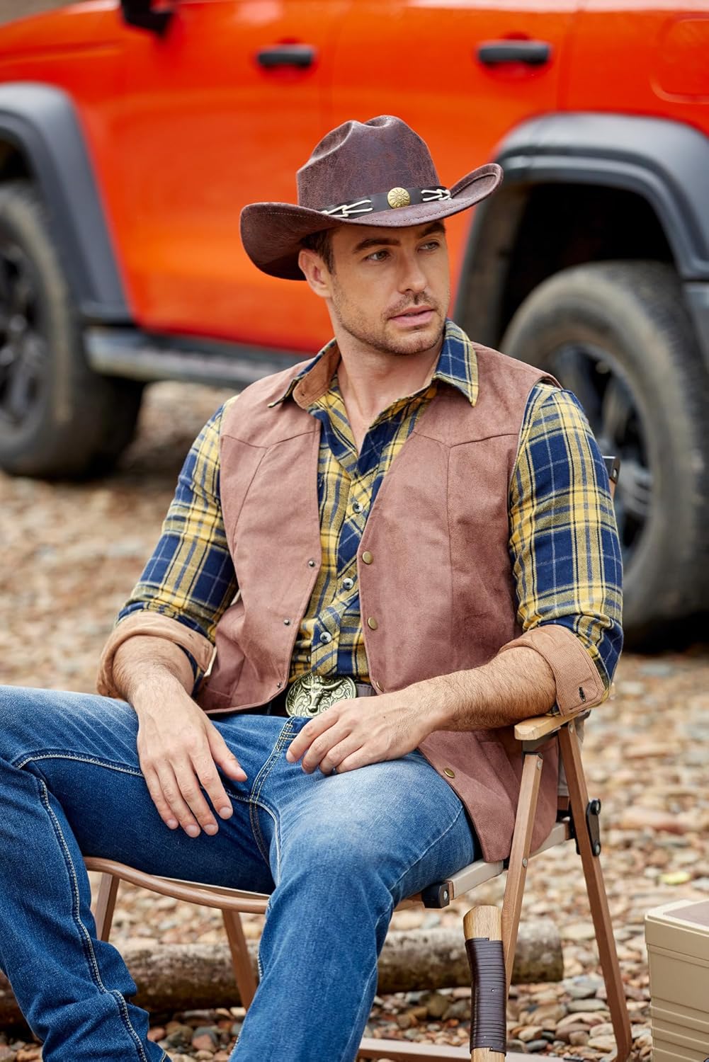 COOFANDY Men's Fall Plaid Button Down Shirt Long Sleeve Casual Cowboy Work Shirts Lightweight Flannel Shirts Two Pocket - Image 3