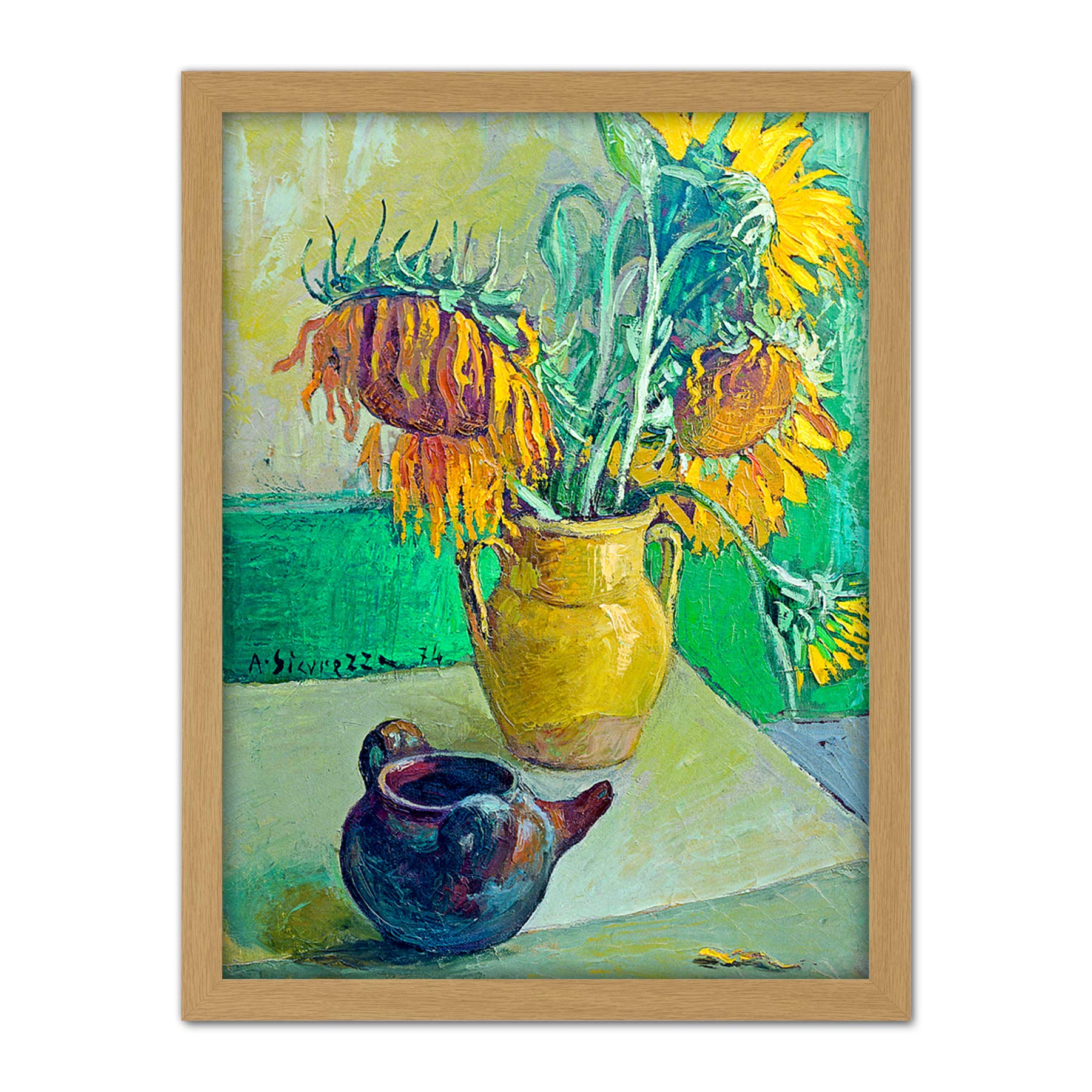 Artery8 Sicurezza Sunflowers Still Life Painting Artwork Framed Wall Art Print 18X24 Inch