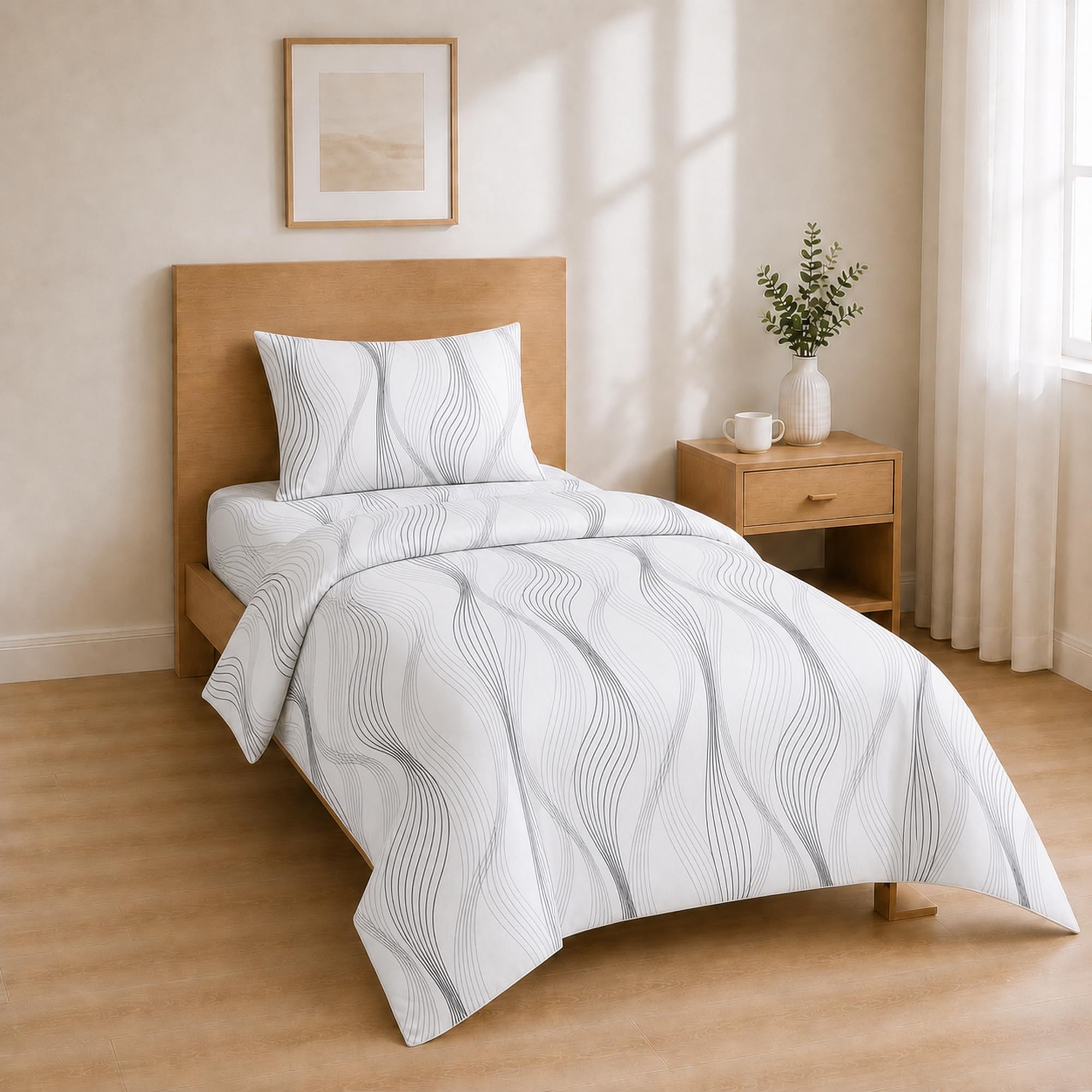 Homebliss Complete Bedding Set 90 x 200 + 30 / 160 x 280 cm + 50 x 80 cm, Grey Waves