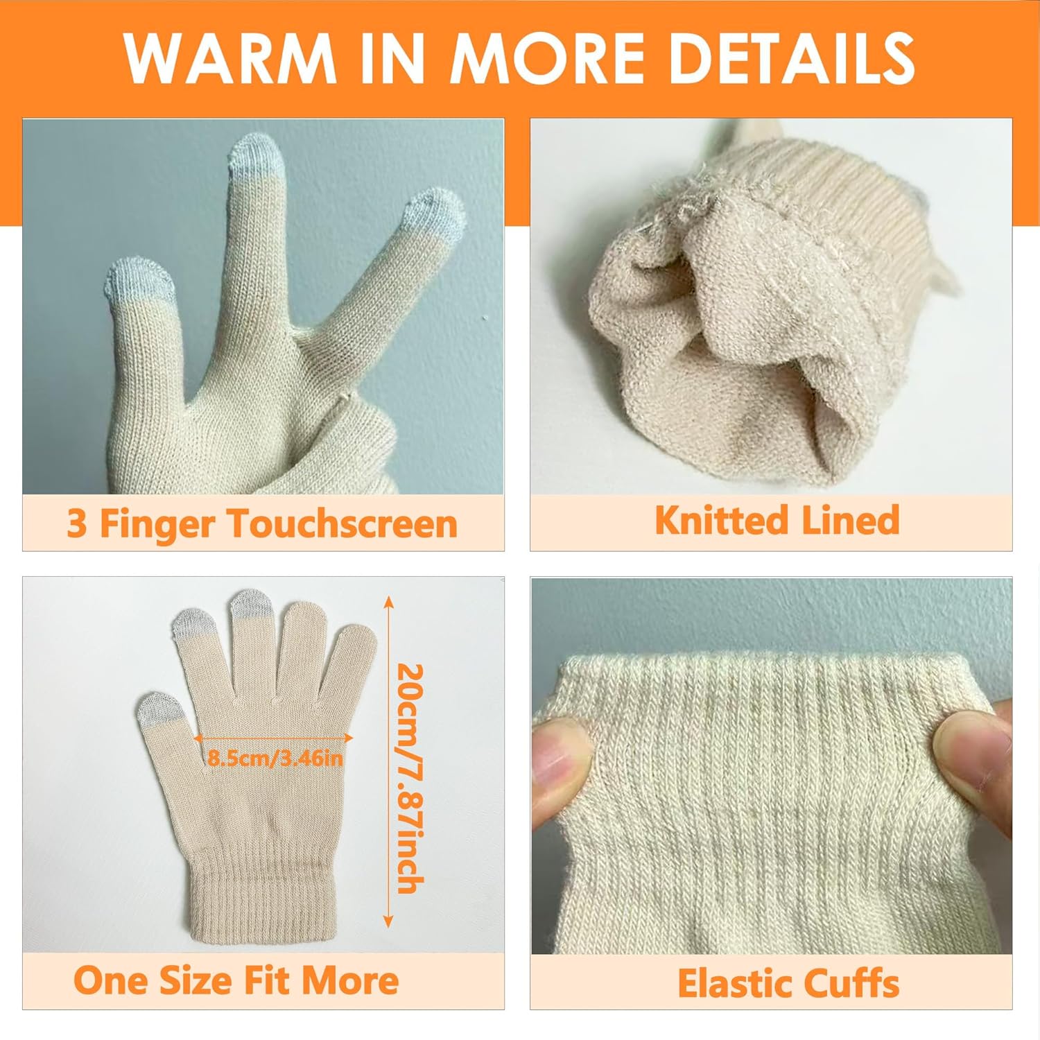 Womens Winter Hats and Gloves Set Gifts, Warm Knit Touchscreen Gloves Beanie Caps With Pom Pom - Image 3