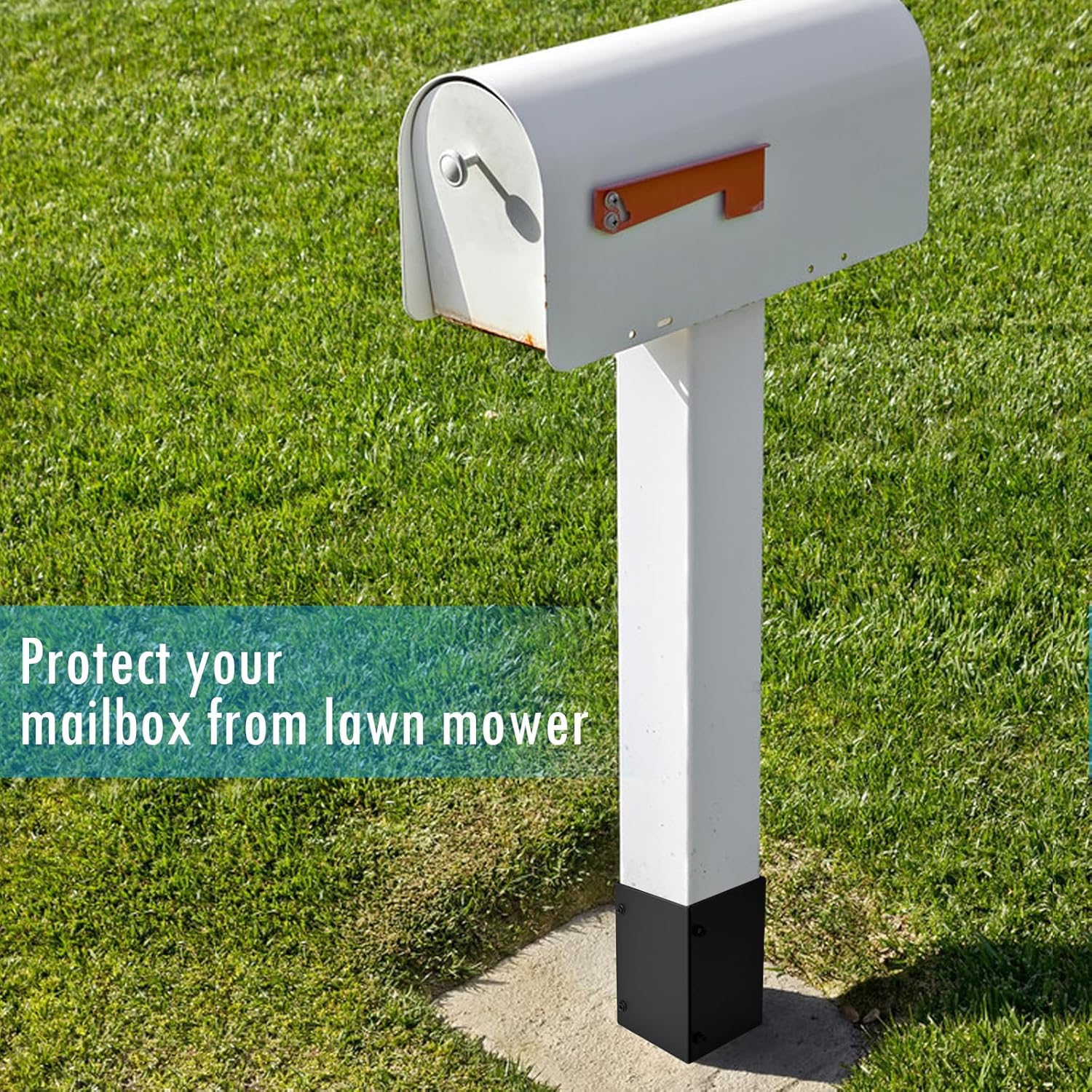 Post Protector Adjustable (Range 3.3-6in), Protects Deck, Wooden Mailboxes and Fences from Rain and Lawnmower Damage (4 Set-Black)
