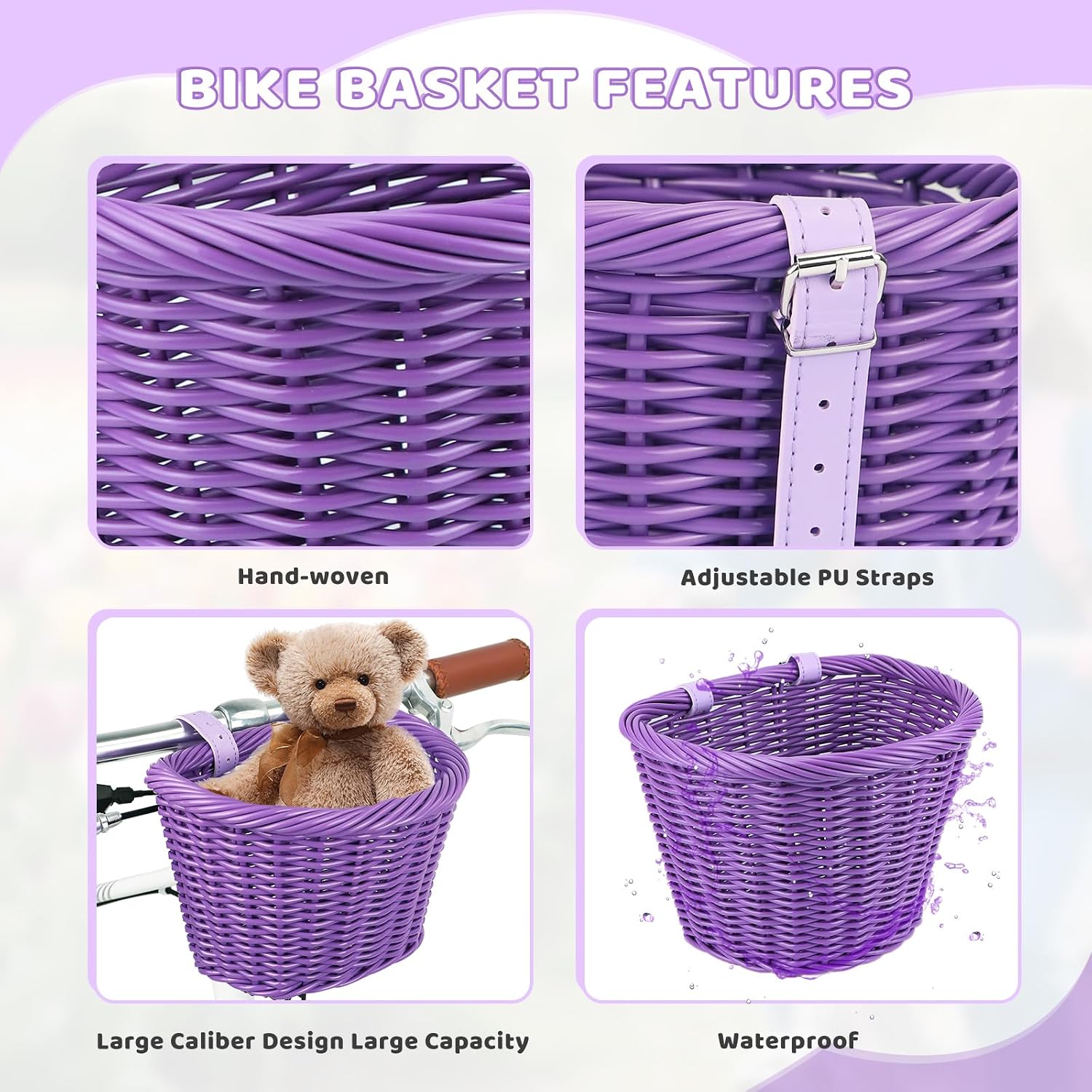 Kids Bike Basket for Girls/Boys/Toddler - Lightweighted Front Handlebar Basket with Adjustable Leather Straps，Compatible with Children Bikes，Toddler Balance Bikes，Kids Tricycles，Scooters image 5