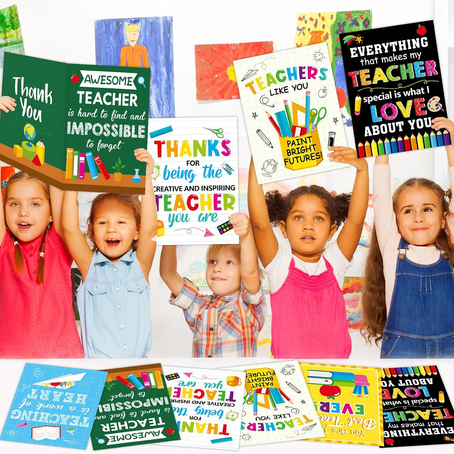 6PCS Large Teacher Thank You Cards From Student Big 14 x 21 Inch Teachers Appreciation Gifts Giant Gratitude Greeting Cards with Envelope Thanks for Thanksgiving Birthday Party Christmas Jumbo Gifts