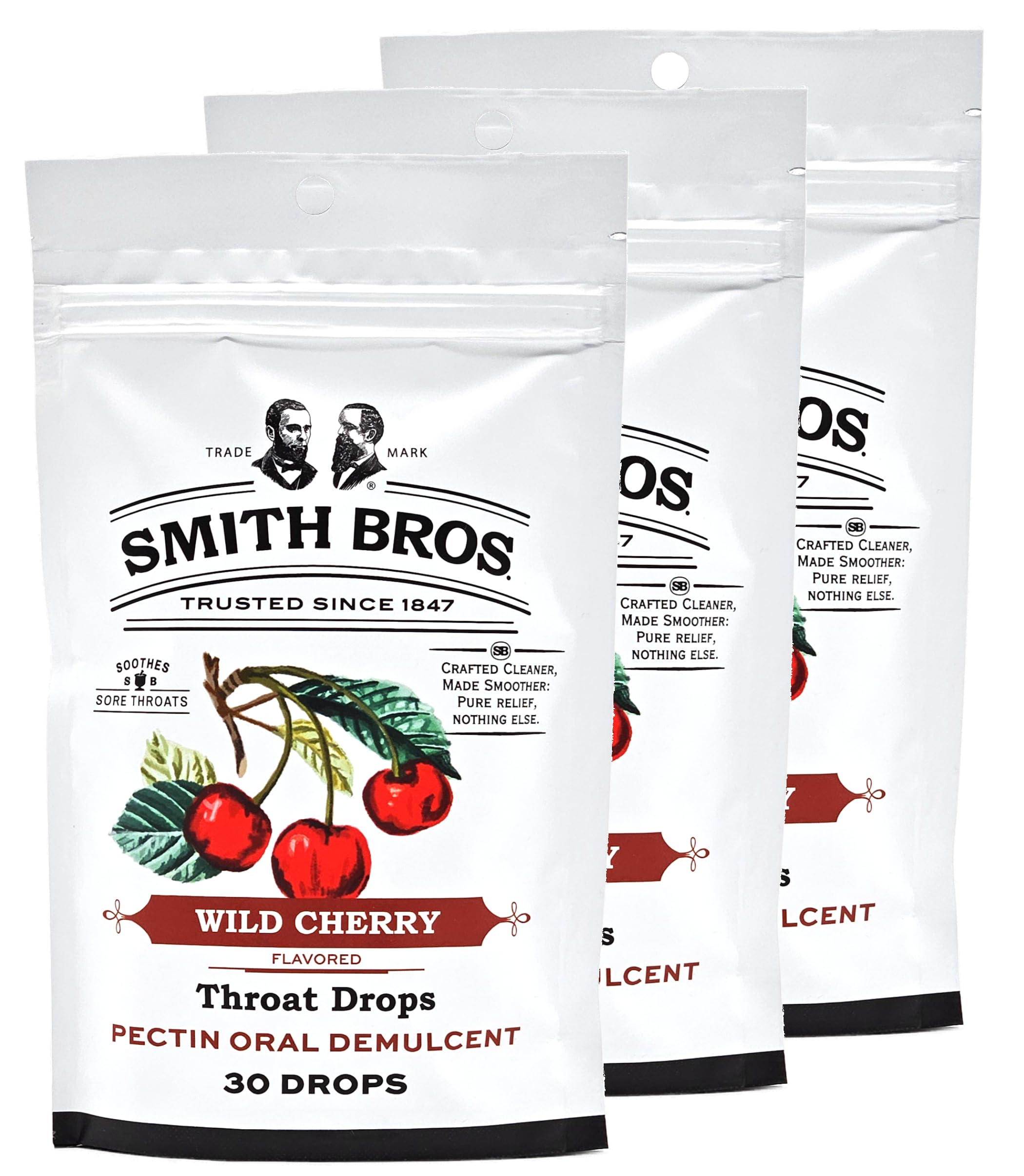 Sore Throat Drops with Pectin by Smith Brothers (Wild Cherry, 90 Count): Vintage Candy Throat Lozenges - The Original American Cough Drop-image-21