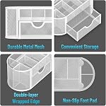 SUPEASY Mesh Organisateur de bureau, Accessoires de bureau & Organisateurs d'espace de travail avec tiroirs, porte-crayon pour bureau avec 9 Compartiments pour fournitures de bureau, 8.6 x 4.3 x 4.1 De pouce, blanc