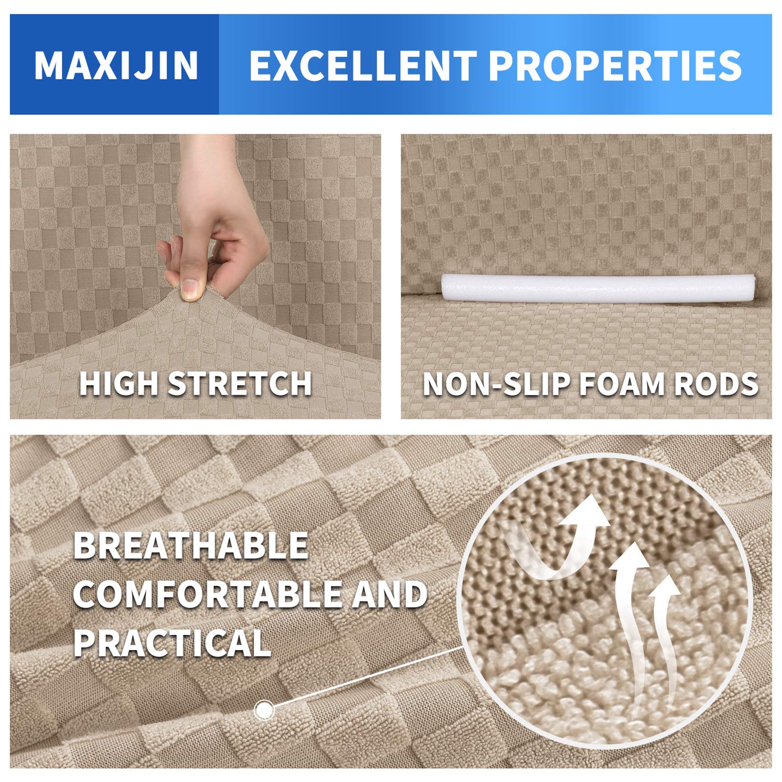 MAXIJIN Fodere per divani più recenti per 3 posti, fodera per divano jacquard elasticizzata per cani Fodere per mobili in 1 pezzo elastiche per animali domestici (3 posto, Jacquard Cachi)