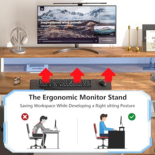 Miniatura 8 de Escritorio ejecutivo en forma de L de granja de 63 pulgadas con cajones y estante de almacenamiento, escritorio de esquina para computadora con