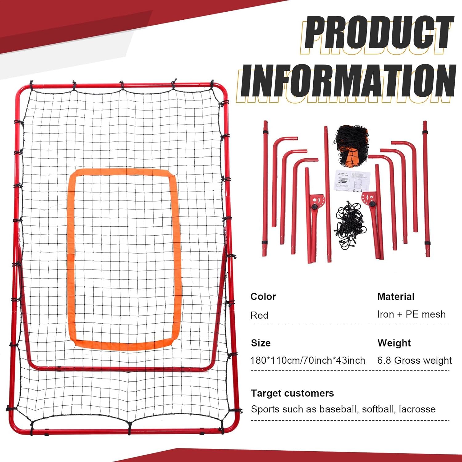 Volleyball Rebound Net - Portable Volleyball Practice Net 180x110cm,4 Adjustable Rebound Angles Return Board Net for Backyard Beach Garden Yard