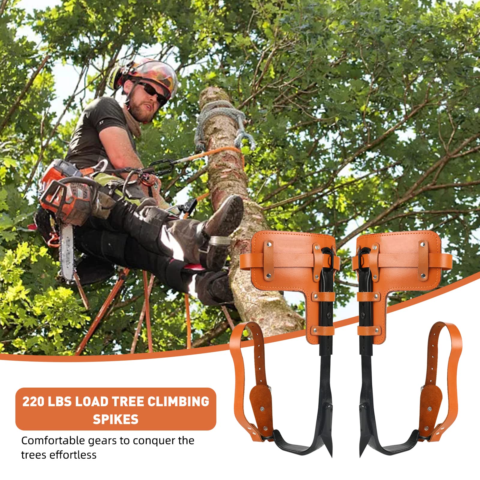 Equipo de escalada de árboles, crampones, altura ajustable y con correa de piel de vacuno, crampones de árbol, artefacto antideslizante para acampar en el bosque, recolección de frutas