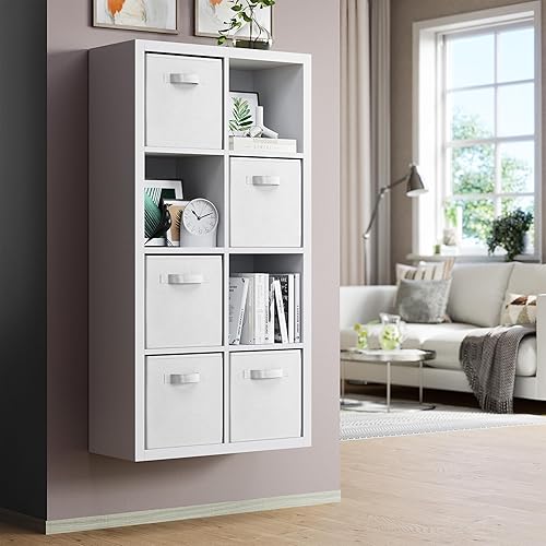 Miniatura 3 de Royexe  Juego de 8 cubos de almacenamiento  cestas plegables de tela con asas duales. Cubos de almacenamiento Organizador de estantes de armario