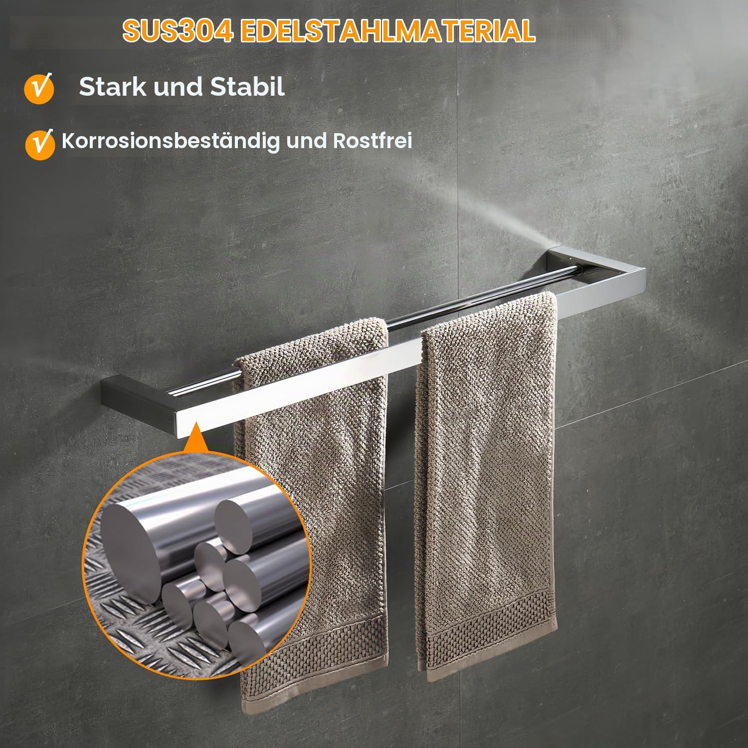 Badezimmer Toilette Doppelte 40cm Handtuchstange Wandhalterung, Edelstahl - Edelstahl, Poliert BA8502C-40
