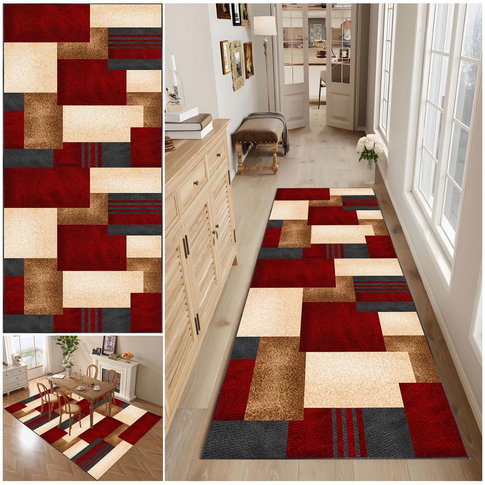 WAWFONG Carpet Runners for Hallway Non Slip Long, Kitchen Runner Rug 80 x 450 cm, Living Room Carpet, Washable Area Runner Rug, Indoor Corridor Carpet Indoor Bathroom Mat for Bedroom Entryway Laundry — image 1