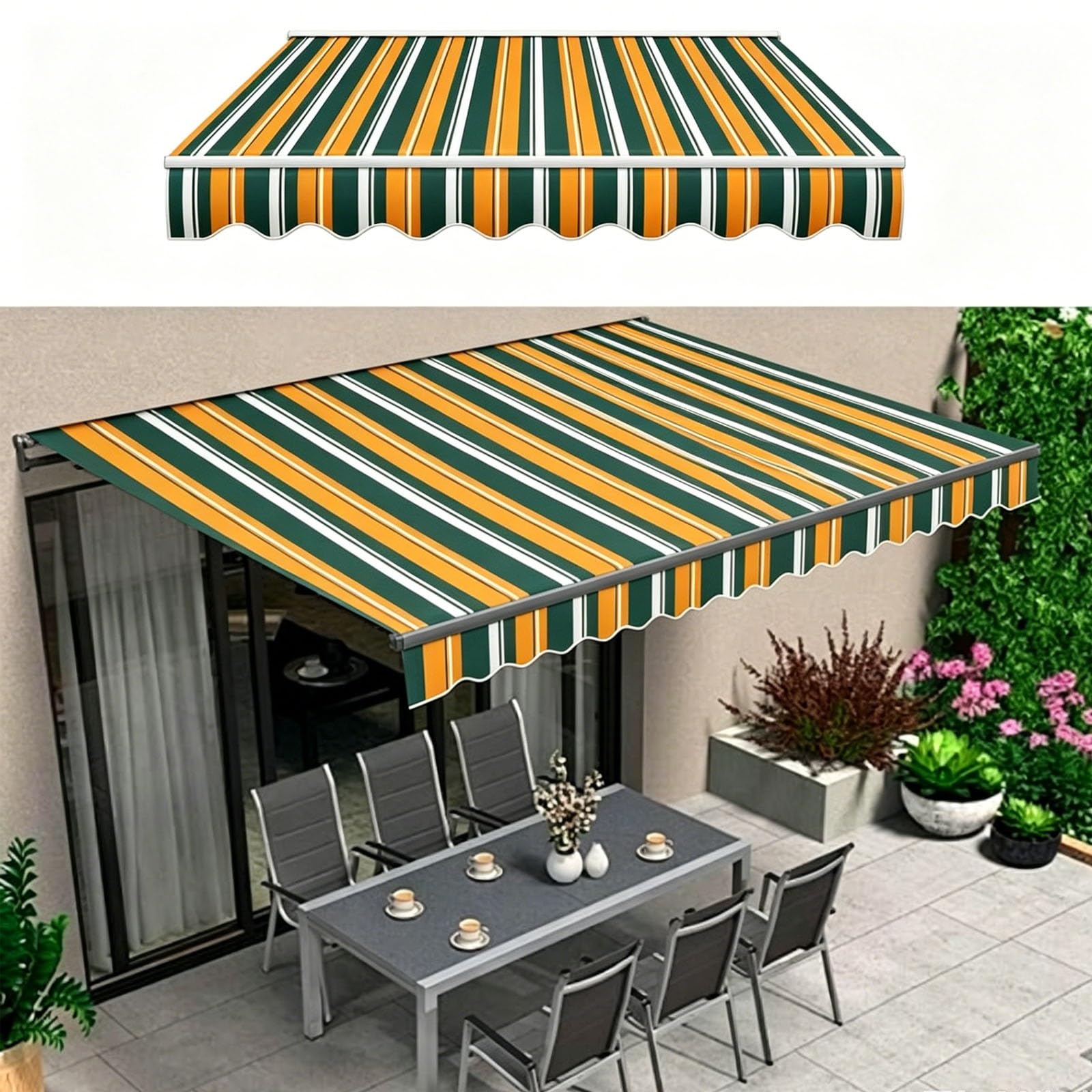 Mdeufywegb B Replacement Fabric For Retractable Awnings; Outdoor Striped Patio Awning; Overhead Canopy For Sun And Rain Protection On Patios And Windows.