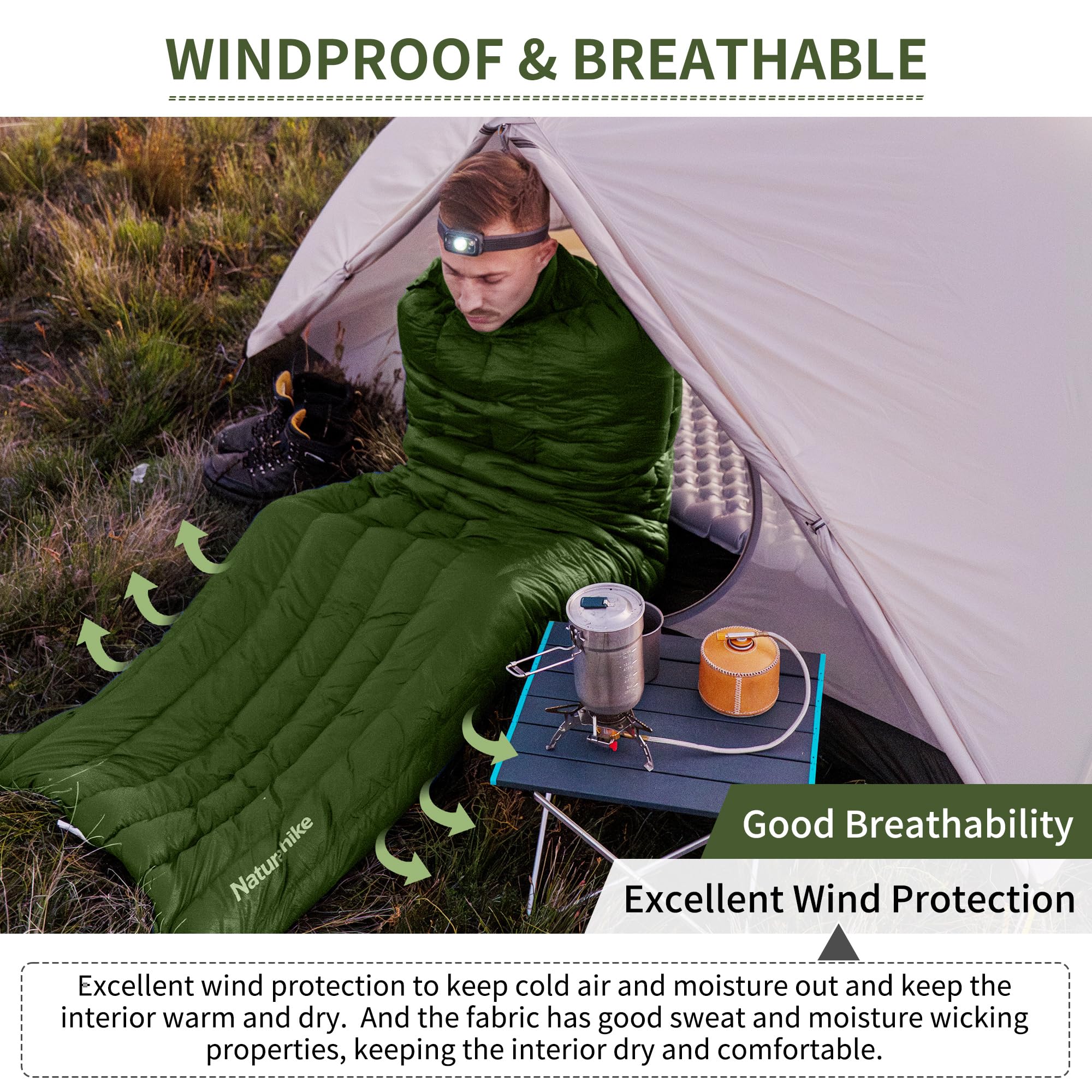 Naturehike Ultraleichter Umschlagschlafsack für Erwachsene, 3-4 Jahreszeiten, wasserdichter Schlafsack für Camping, Wandern, Bergsteigen, Indoor, Backpacking, Outdoor, Entendaunen