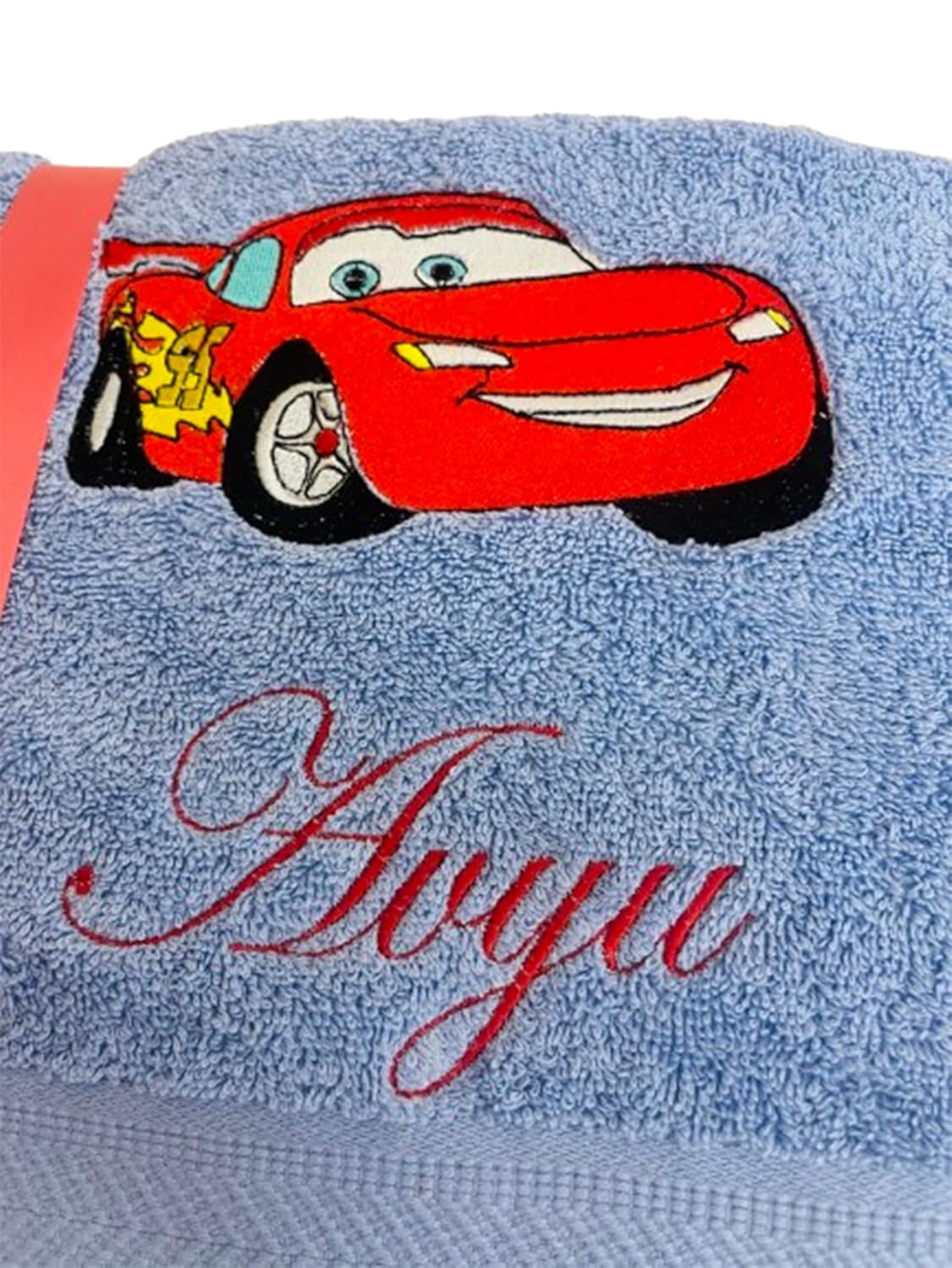 Li’Ll Pumpkins™ Car Theme Personalized 100% Cotton Bath Towel for Kids/Boys/Girls/Car Lovers with Name, 500 GSM Quality (Set of 1, Light Blue) offers donot miss