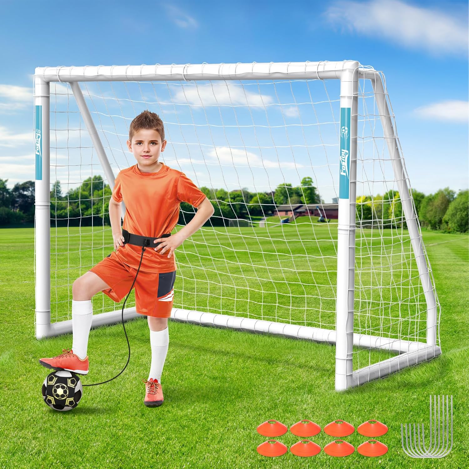 Fostoy Soccer Goal, 106.5FT/8x6FT Soccer Goal for Backyard, Weatherproof UPVC Soccer Goals with Soccer Training and 2 Sets of Soccer Nets, Portable Soccer Goal for Youth and Adults Practice Training