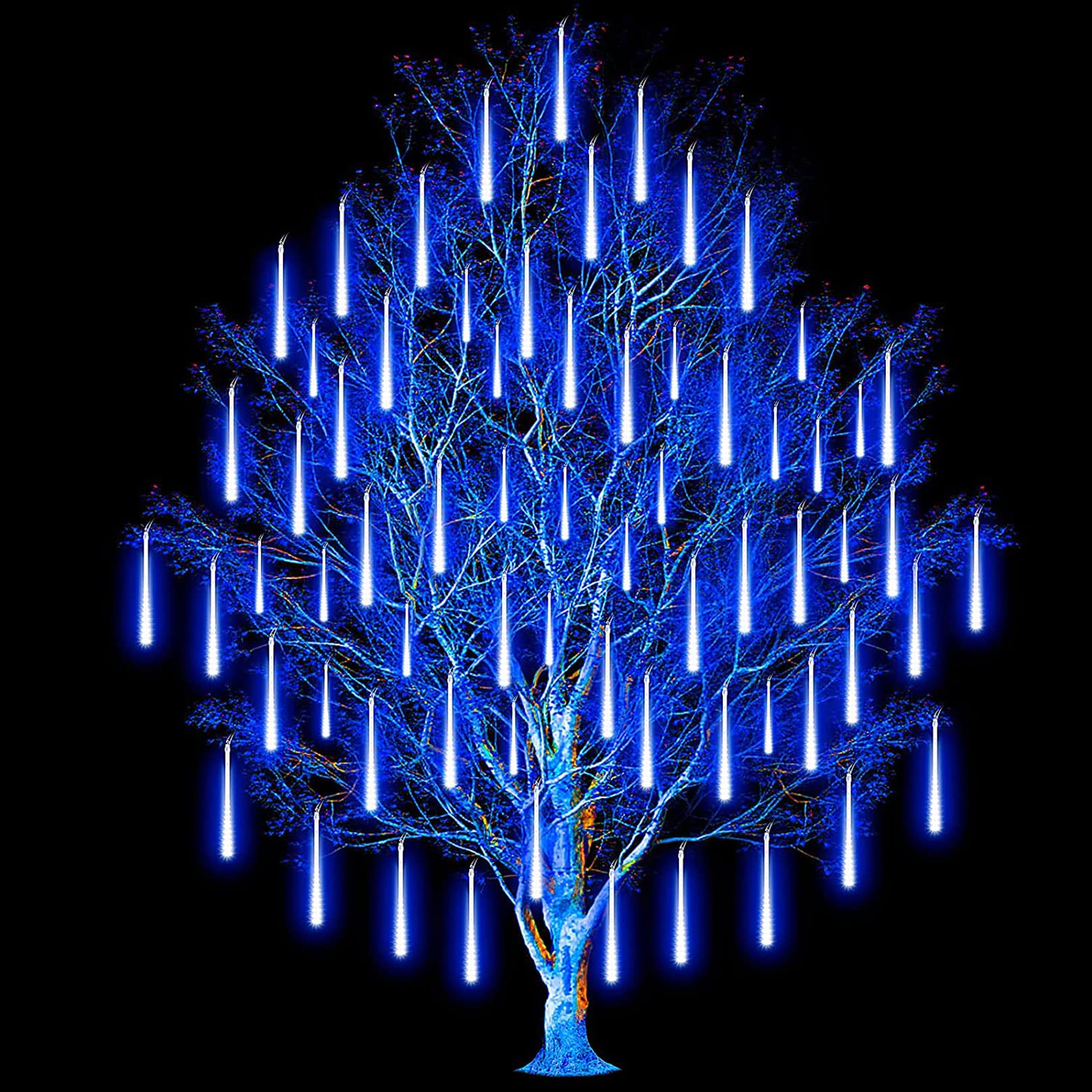 Cadena de luces Lluvia de meteoritos para interiores Luz de lluvia 80 cm 8 tubos 576 LED Decorativo a prueba de agua Carámbano en cascada Carámbano Cadena de luces Carámbano Gota de lluvia para l