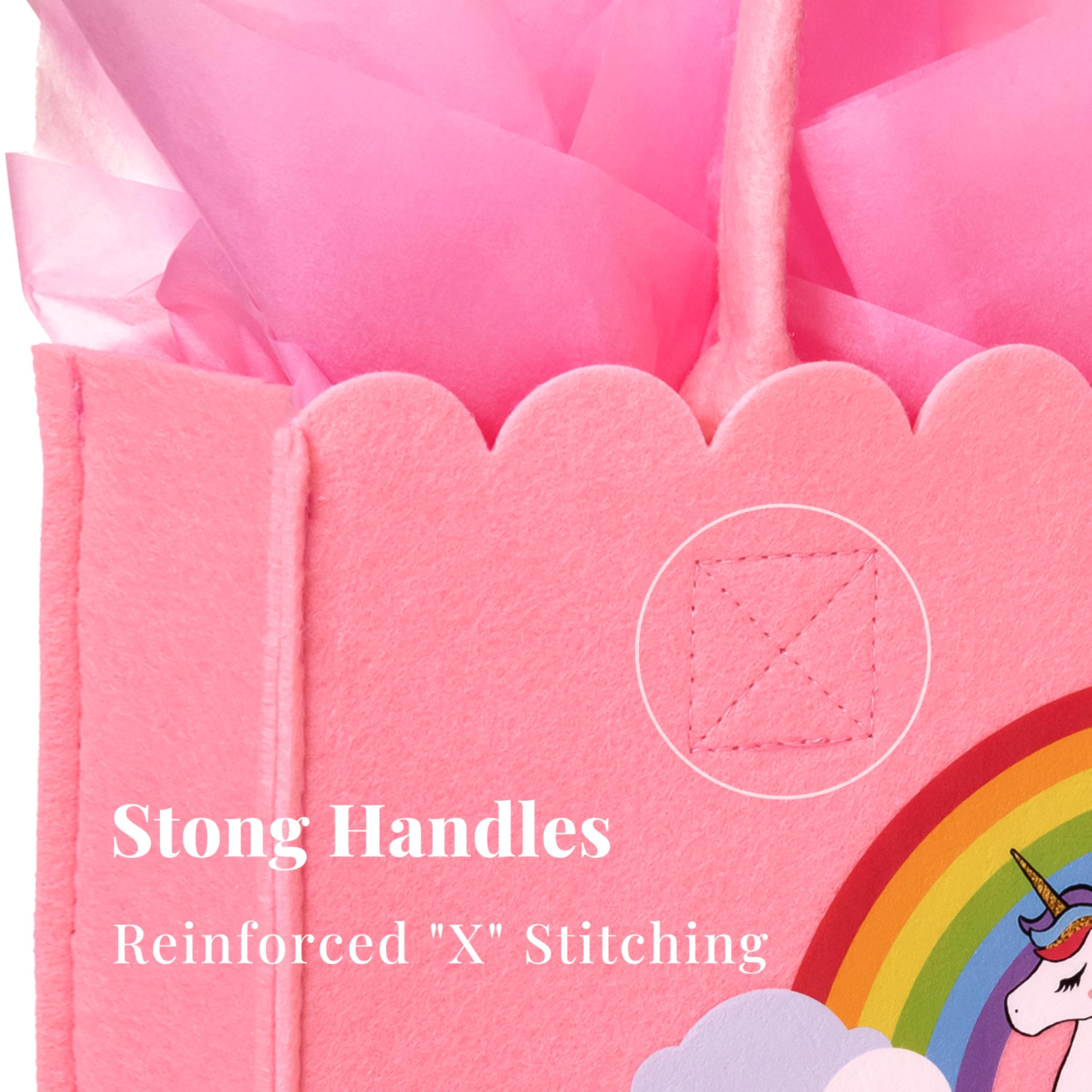 Crisky Felt Unicorn Gift Bag for Girls, Reusable Unicorn Birthday Gift Bags for Girls with Birthday Card, Pink Tote Bag for 4th 5th 6th 7th 8th 9th 10th Bday Party Decorations Gifts Ideas