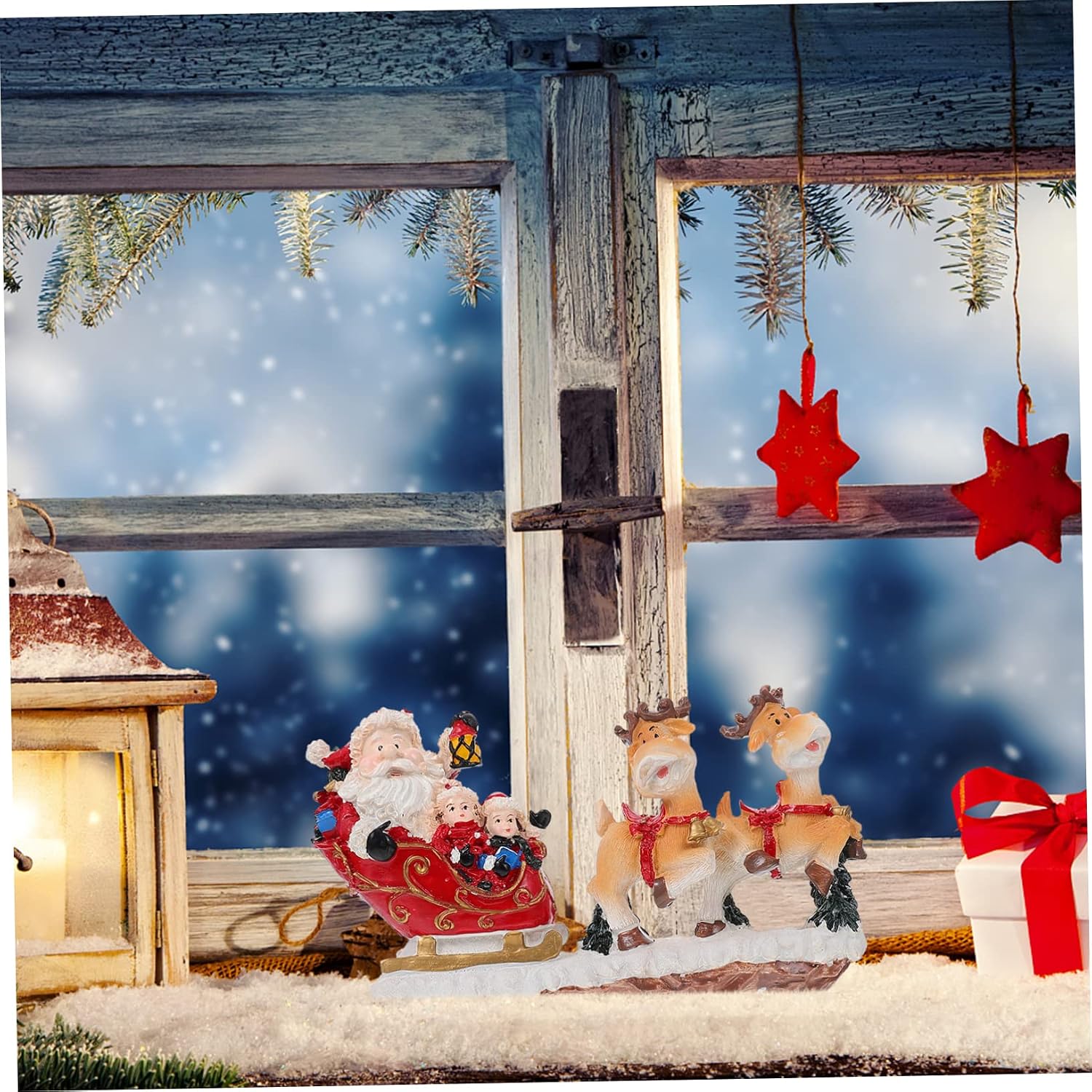 MERRYHAPY 1pc Christmas Elk Pulling Cart Decoration Adorable Festive Tabletop Decor for Parties Cute Resin Ornament for Home Events and Holiday Celebrations
