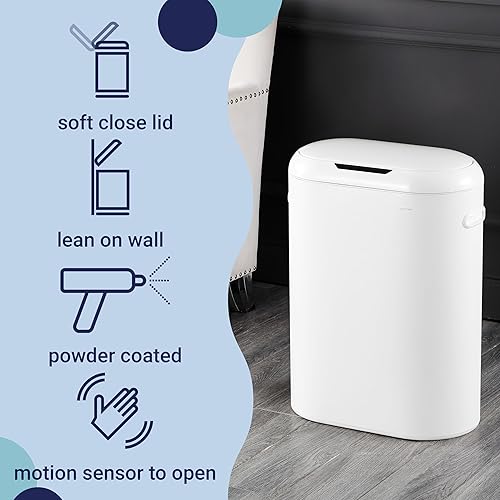 Miniatura 3 de happimess HPM1016C Robo Kitchen - Bote de basura delgado ovalado con sensor de movimiento sin contacto con modo táctil, resistente a las huellas