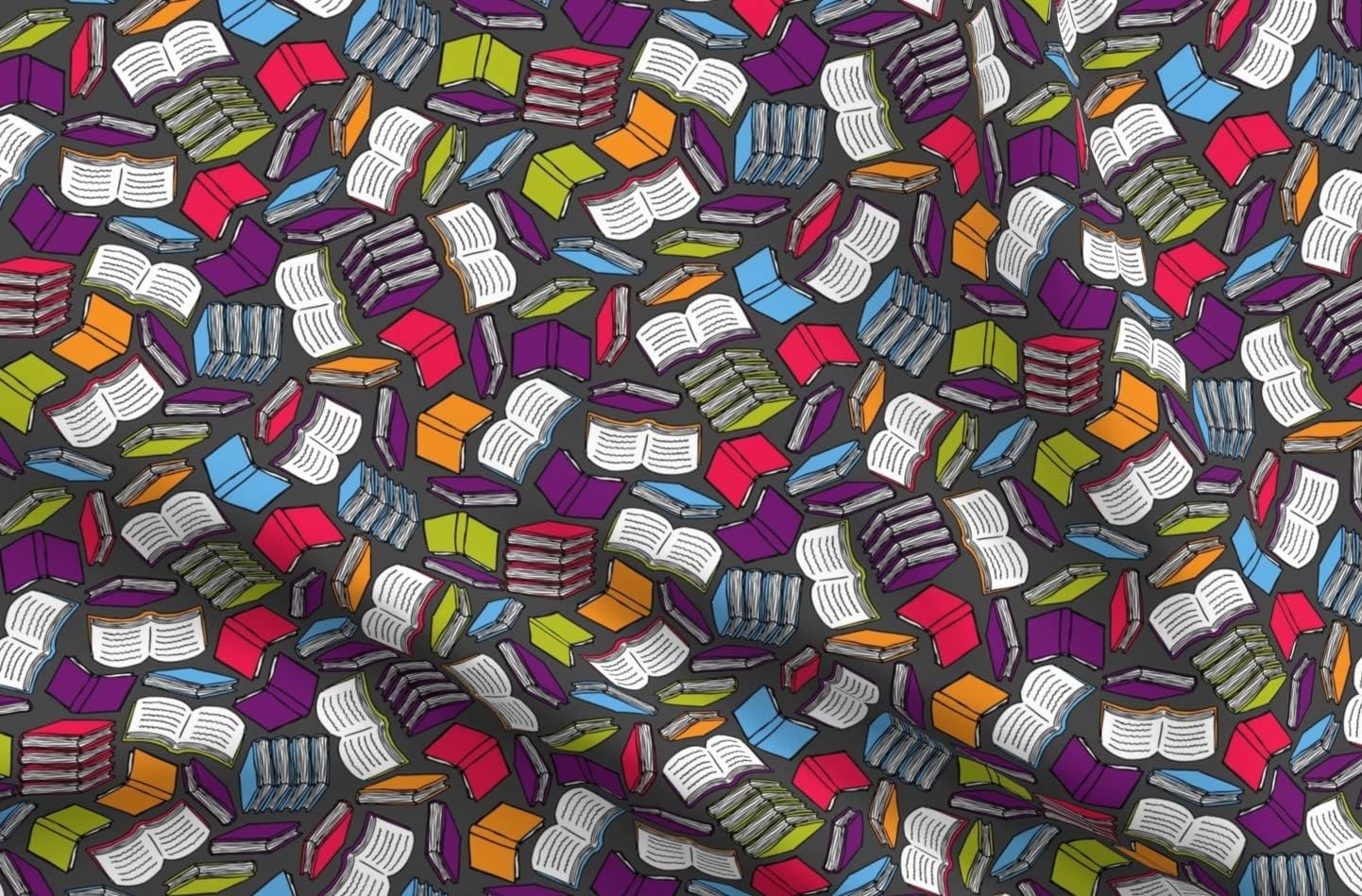 Spoonflower Fabric - Colorful Books Book Library Nerd Geek School Teacher Librarian Rainbow Printed on Organic Cotton Sateen Fabric by The Yard - Sewing Quilting Apparel Home Decor
