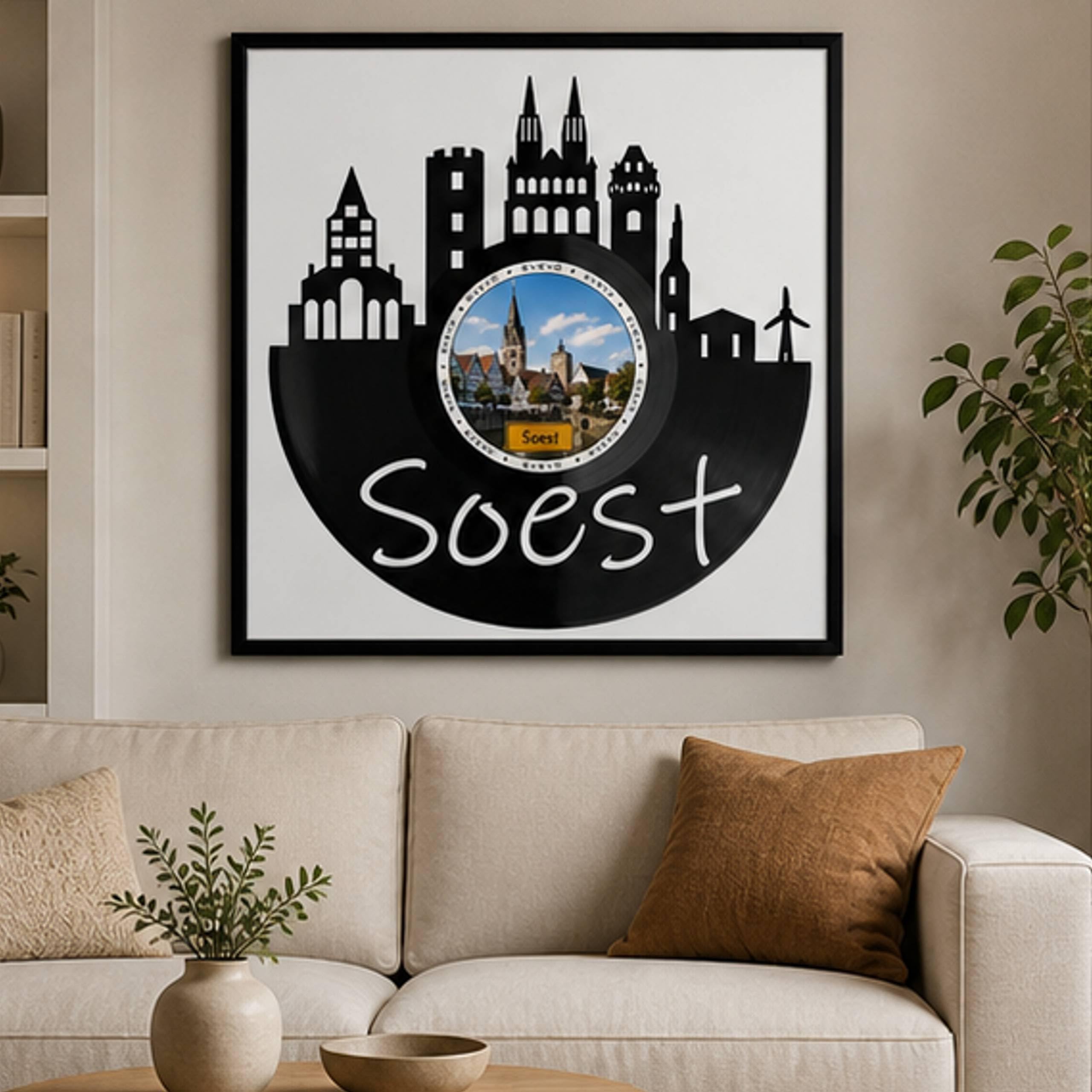 EVEVO Decorazione da parete in vinile, con cornice, 32 x 32 cm, soggetto: città di Hansesth, regalo per gli amanti della Westfalia