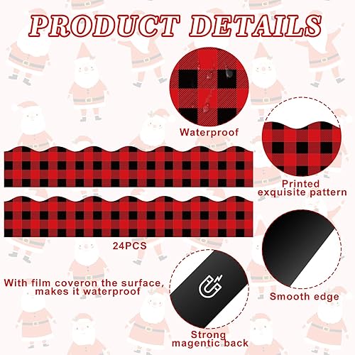 Miniatura 3 de Whaline 24 calcomanías magnéticas para tablero de anuncios de Navidad, color rojo y negro, a cuadros, para aula, Navidad, escuela, oficina, fiesta,