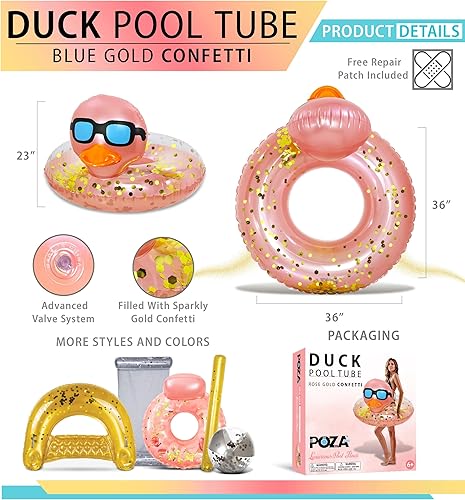 Miniatura 2 de POZA Flotador inflable de pato para piscina vinilo resistente a los rayos UV, confeti de pato para piscina, flotador de piscina de animales, anillo