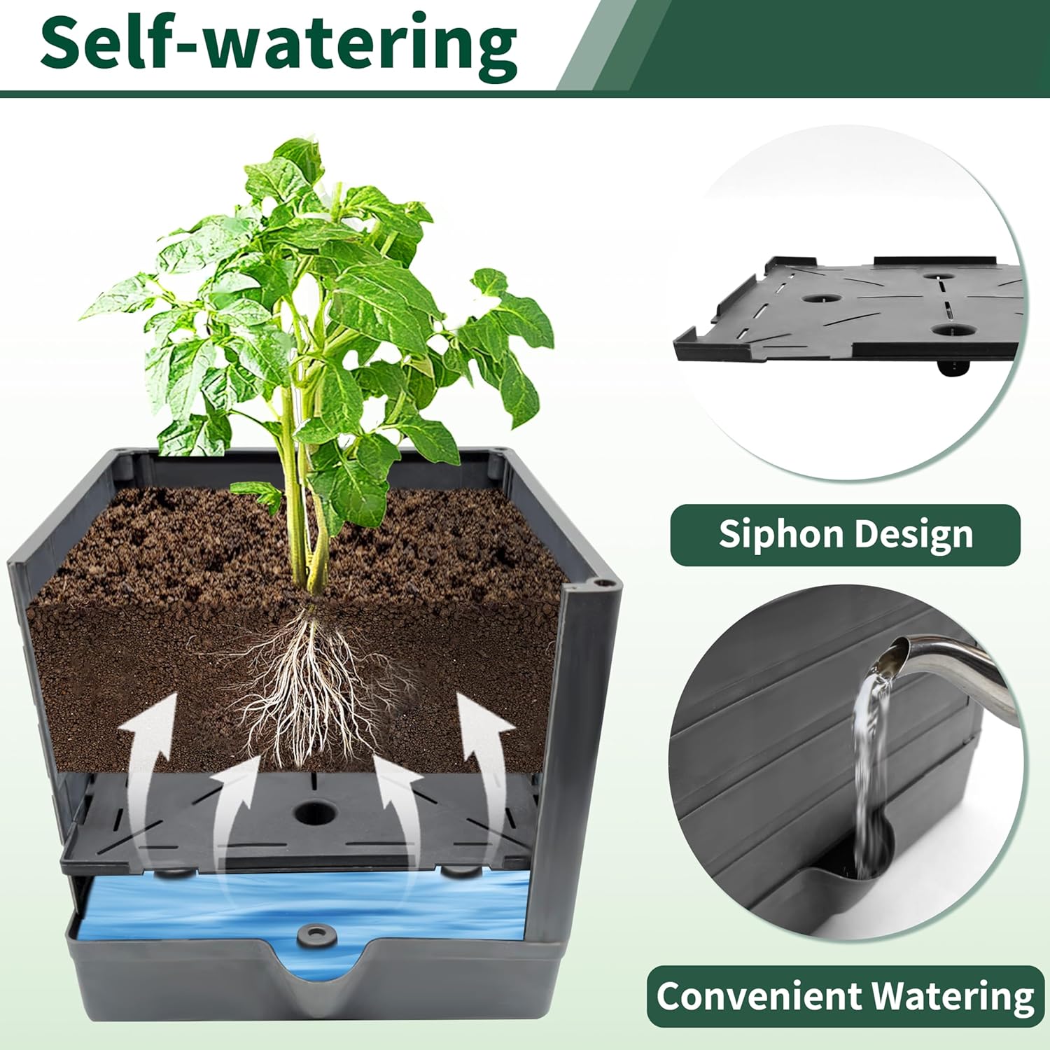 SYITCUN Tomato Planter with Trellis, 57 Inch Self-Watering Planter Box 2-Pack, Grey Planter with Metal Support for Outdoor Indoor Climbing Plants