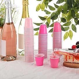 Roshtia 100 Pack 2 oz Christmas Plastic Shot Cups, Mini Disposable Shot Glasses 2 oz Party Cups for Wedding Christmas Winter Party, Beer Taste Serving, Snacks(Multiple Pink)