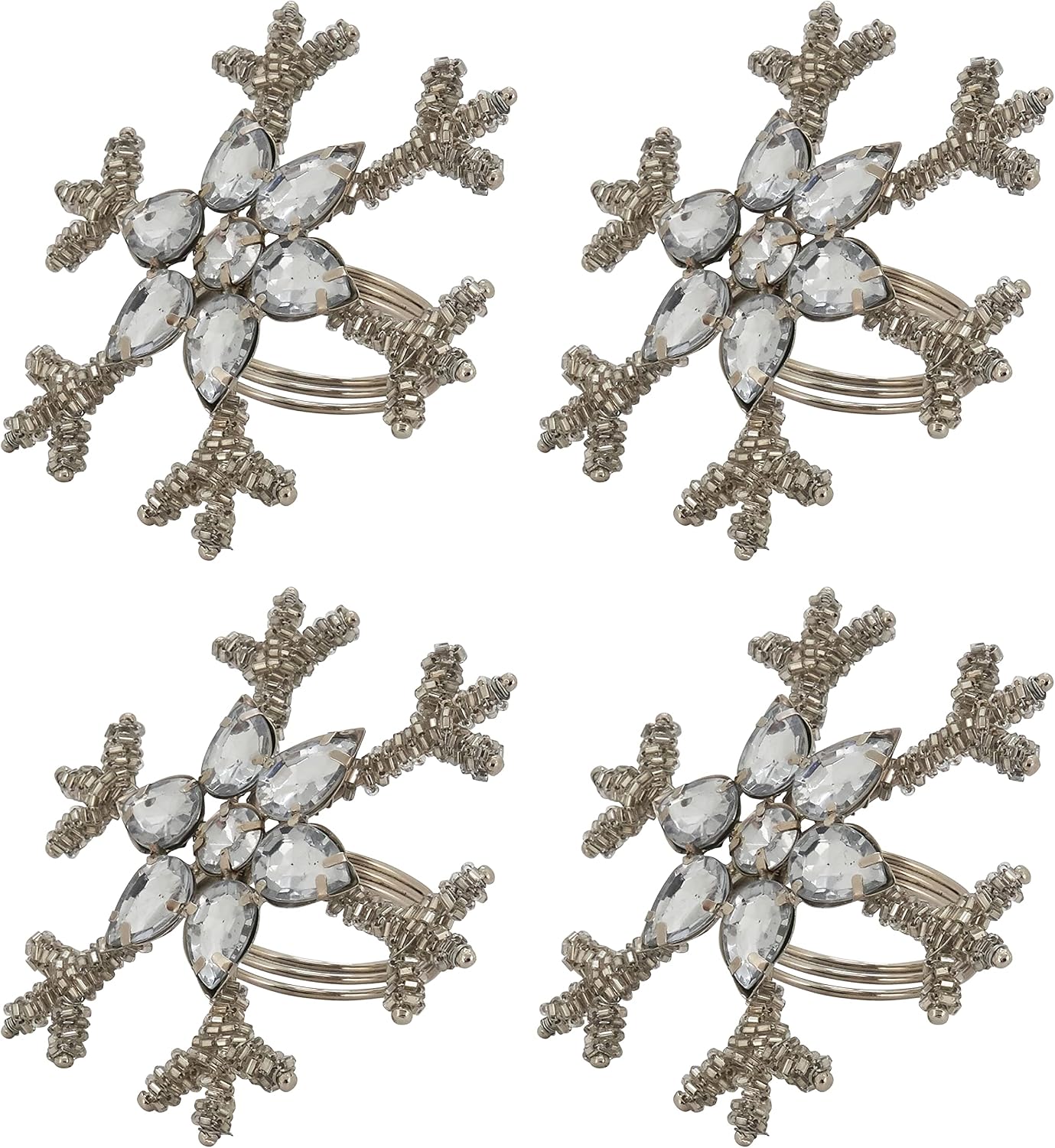 Beaded Snowflake Design Napkin Rings (Set of 4)