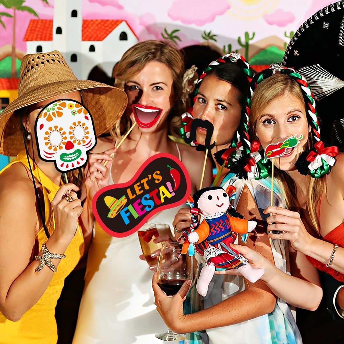 BESTOYARD Mexican Fiesta Photo Booth Props Mexican Fiesta Party Supplies Mexican Carnival Prop for Wedding Birthday Party Favors 20 Pcs : Home & Kitchen