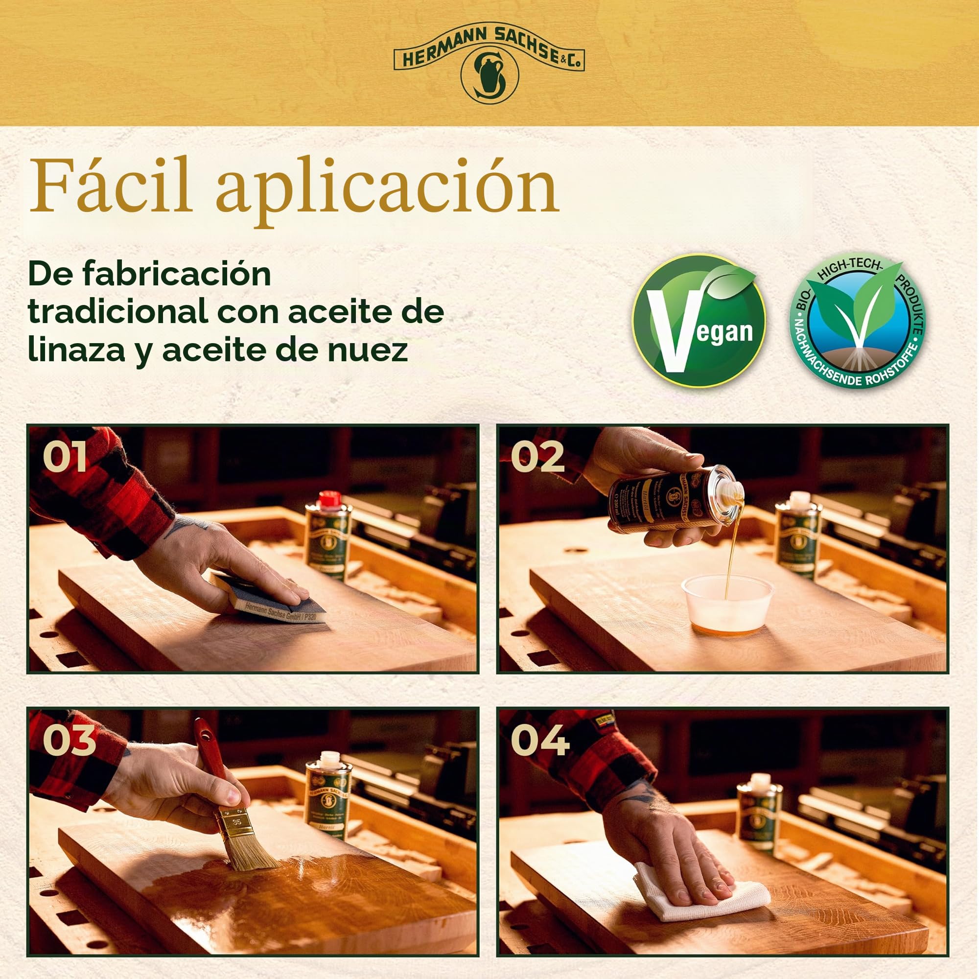 Hermann Sachse Aceite para madera que necesita este aceite duro, para encimeras, muebles para mesas, muebles, aceite de linaza, protección de madera en interiores (2,5 litros)