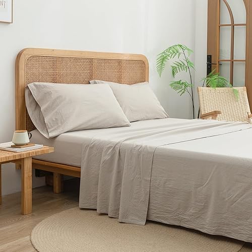 Miniatura 6 de BESTOUCH Juego de sábanas 100% algodón lavado, tacto súper suave, cómodo, elegante, ligero, juego de ropa de cama de 4 piezas, lino sólido, gris,