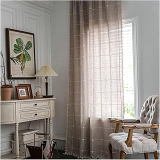 Gualiy Blackout Curtains Bedroom, Window Drapes 2 Panel Set Country Style Embroidered Lattice Thermal Curtains 52 inch Width Coffee Curtains Drapes 84 inch Length