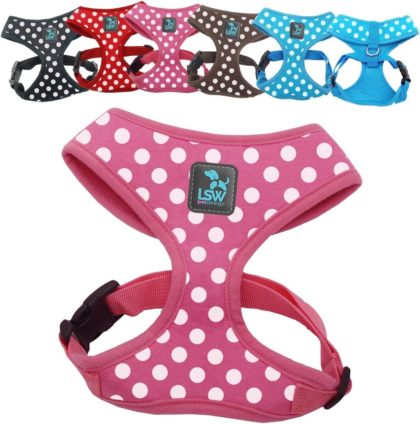 LSW Pet Design No Pull Small Dog Pet Harness Breathable Dotty Cotton Design and Sizes Pink Extra Small