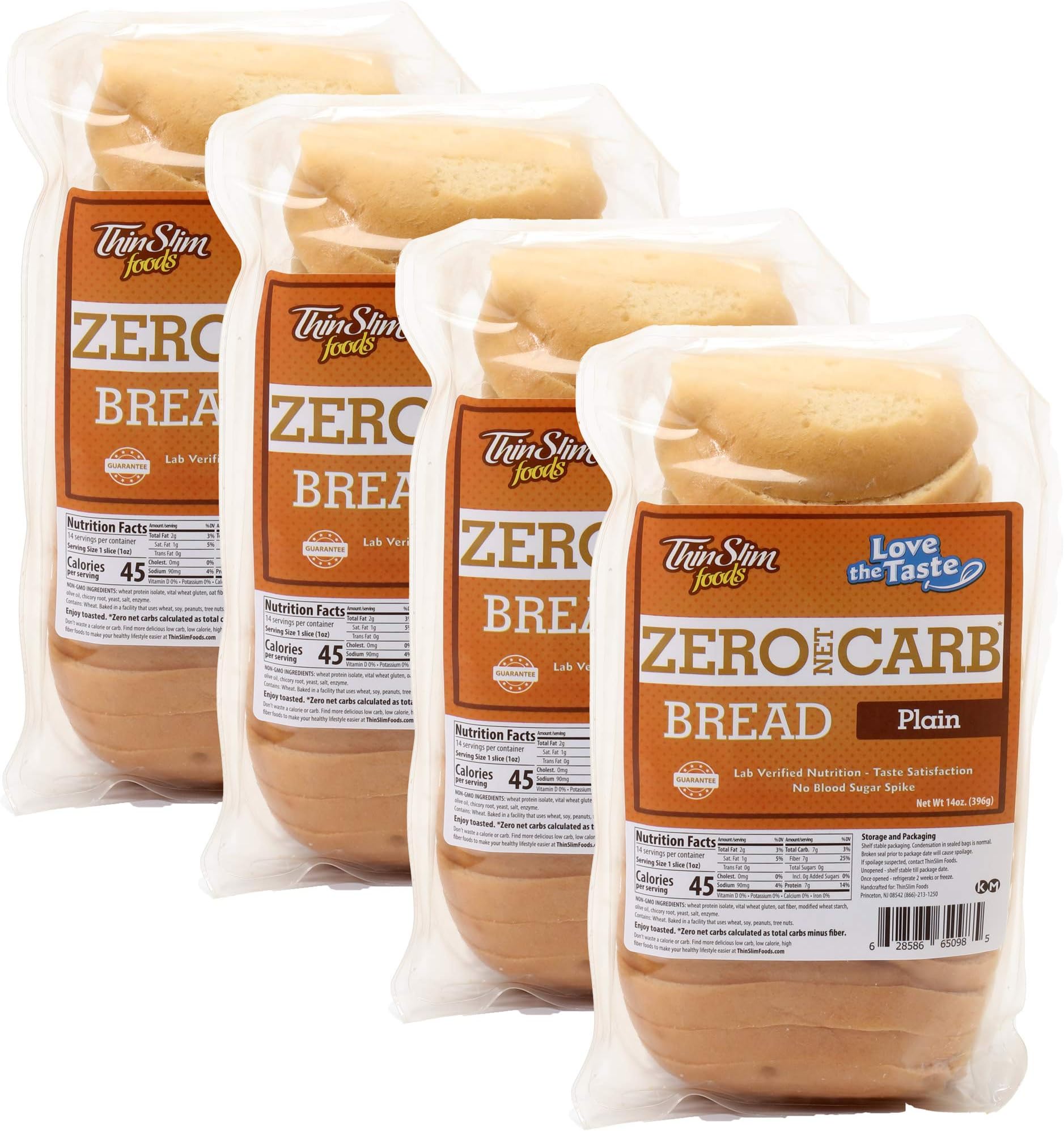 ThinSlim Foods Zero Net Carb Keto Bread | Low Carb Bread | Plain (Pack of 4)