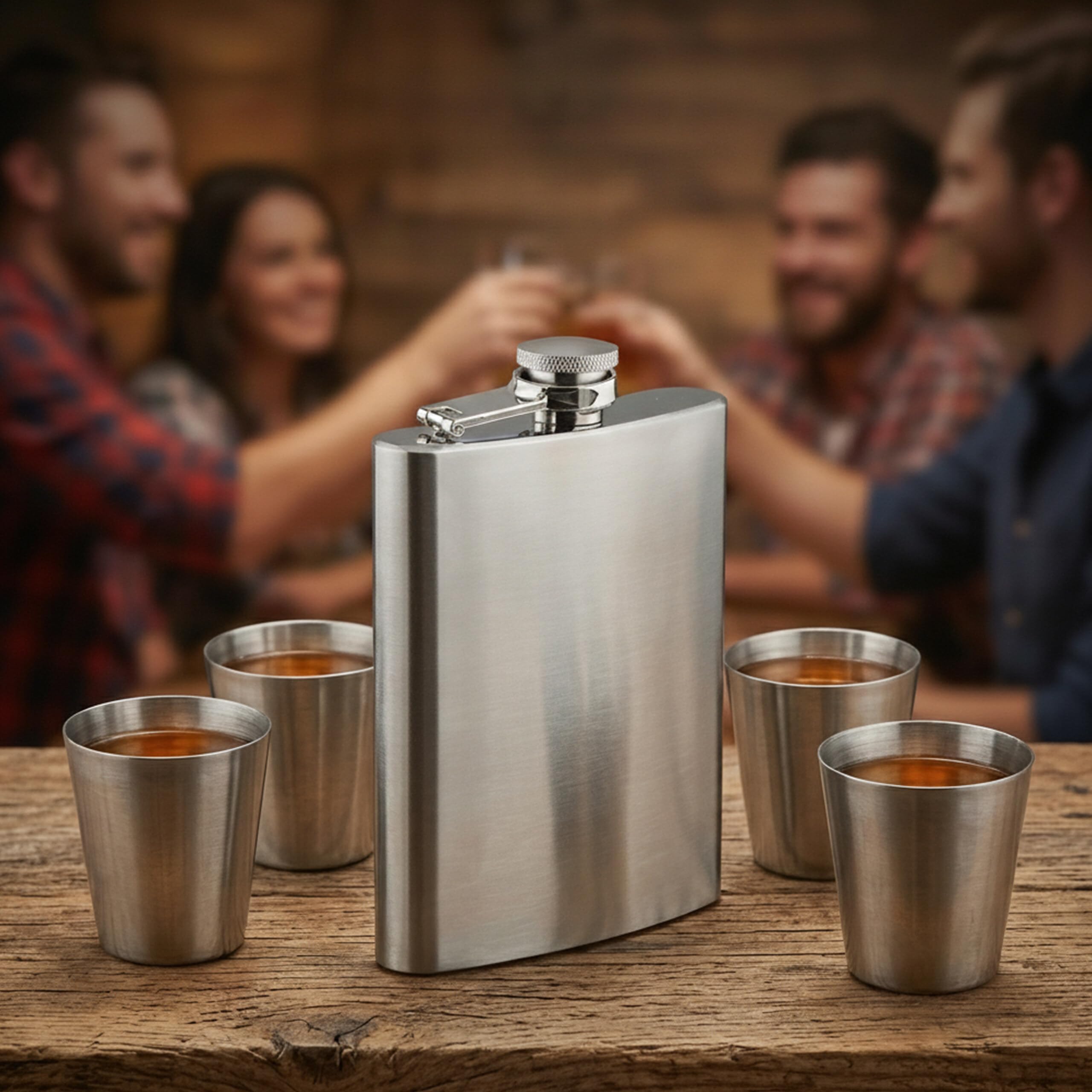 Relaxdays 8-częściowy zestaw piersiówek ze stali nierdzewnej i sztucznej skóry, butelki kieszonkowe 200 ml, z kubkiem i lejkiem, do zastosowania w podróży, srebrny