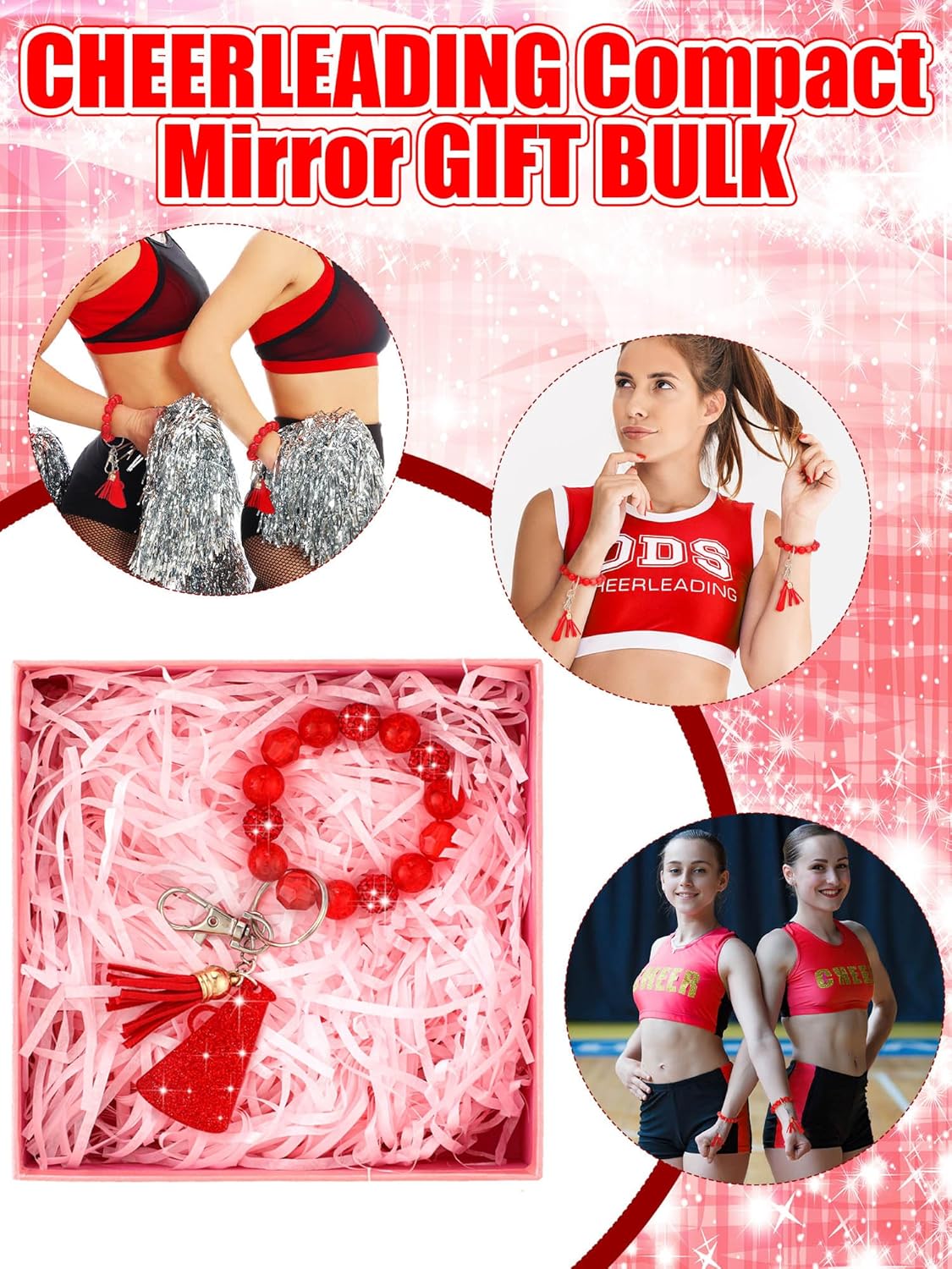 Henoyso 20 Pcs Cheer Party Favor Beaded Keychain Wristlet Bracelet Bulk Cheerleader Keyrings Gift for Team Women Party - Image 7