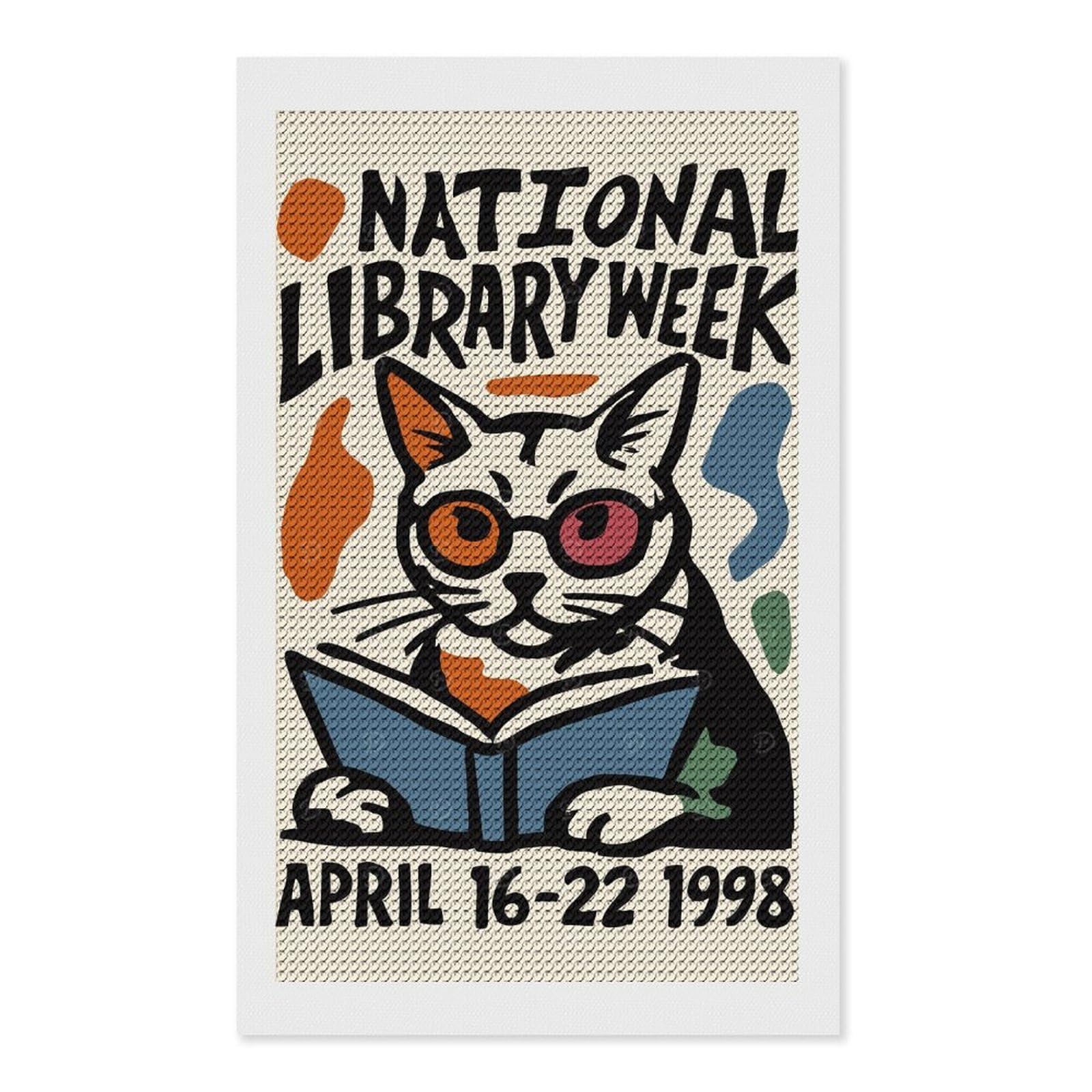 Junmoney National Library Week Cat Diamond Painting Canvas Set 12"x20", for Beginners, Complete Accessories, Christmas Gift, Modern Decor