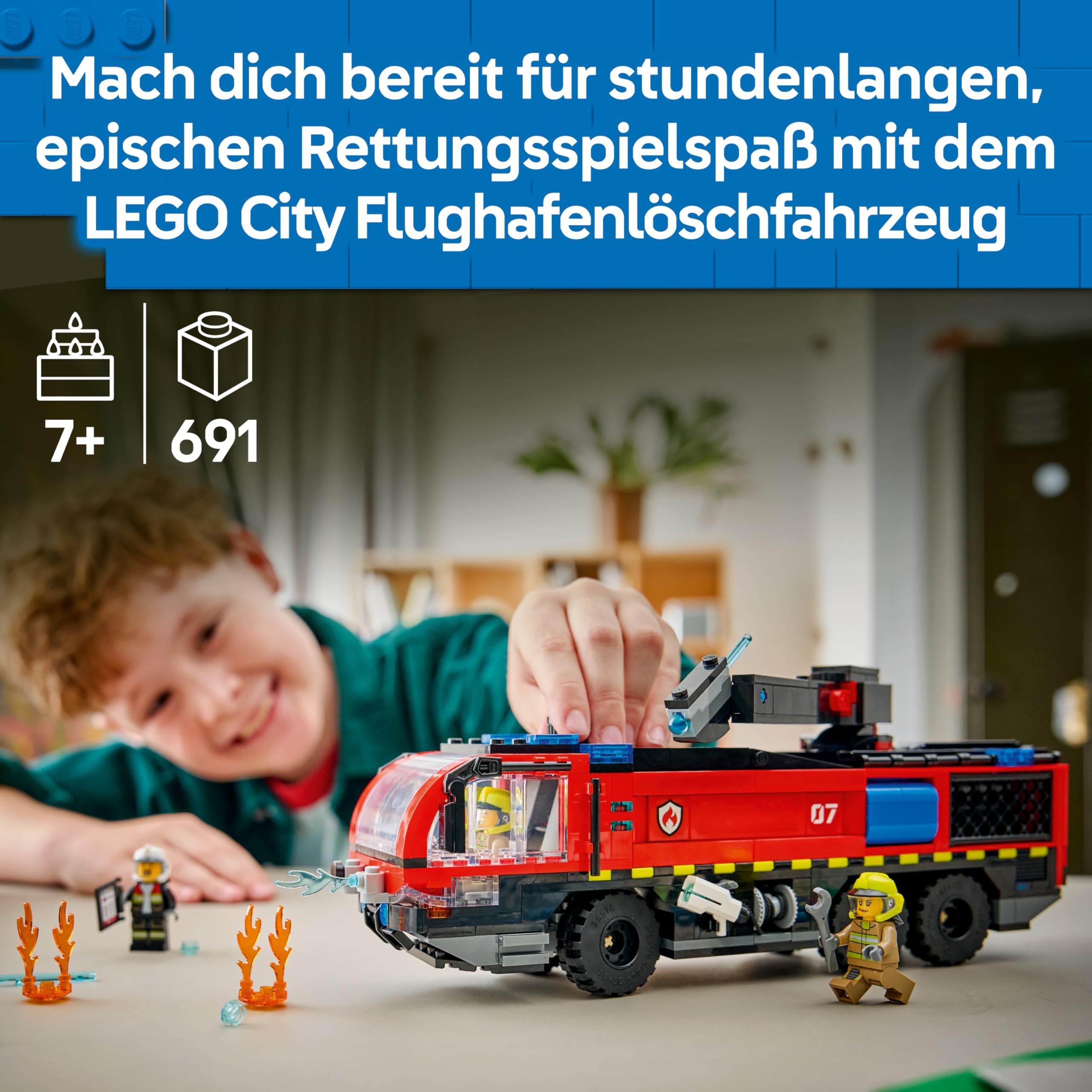 LEGO City Flughafenlöschfahrzeug - Spielzeug Einsatzfahrzeug - Modellbau mit 4 Feuerwehr Minifiguren - Geburtstagsgeschenk für Jungen ab 7 Jahren und Technikfans - 60499