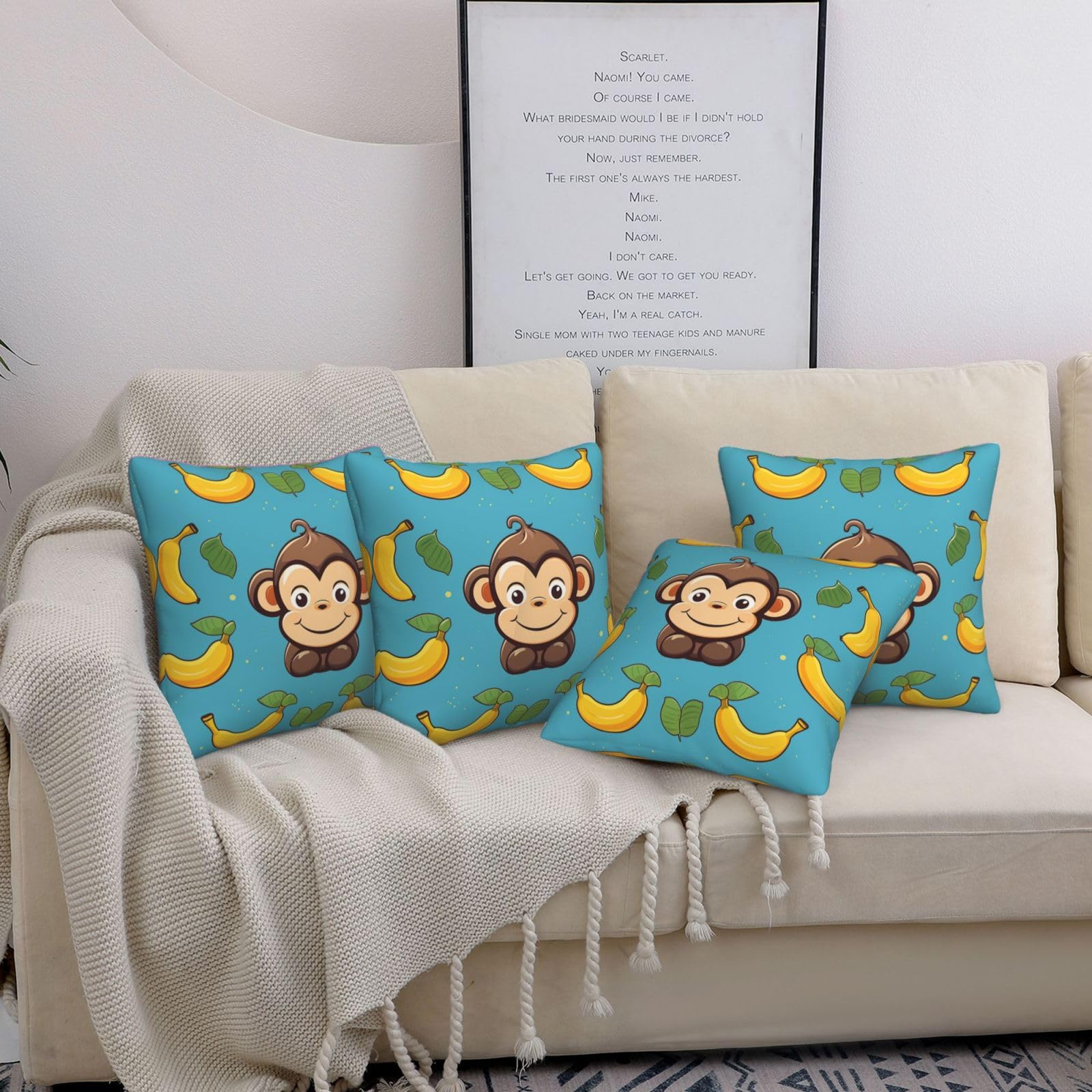 Coussin singe et banane housses décoratives pour relooker un canapé de salon rustique