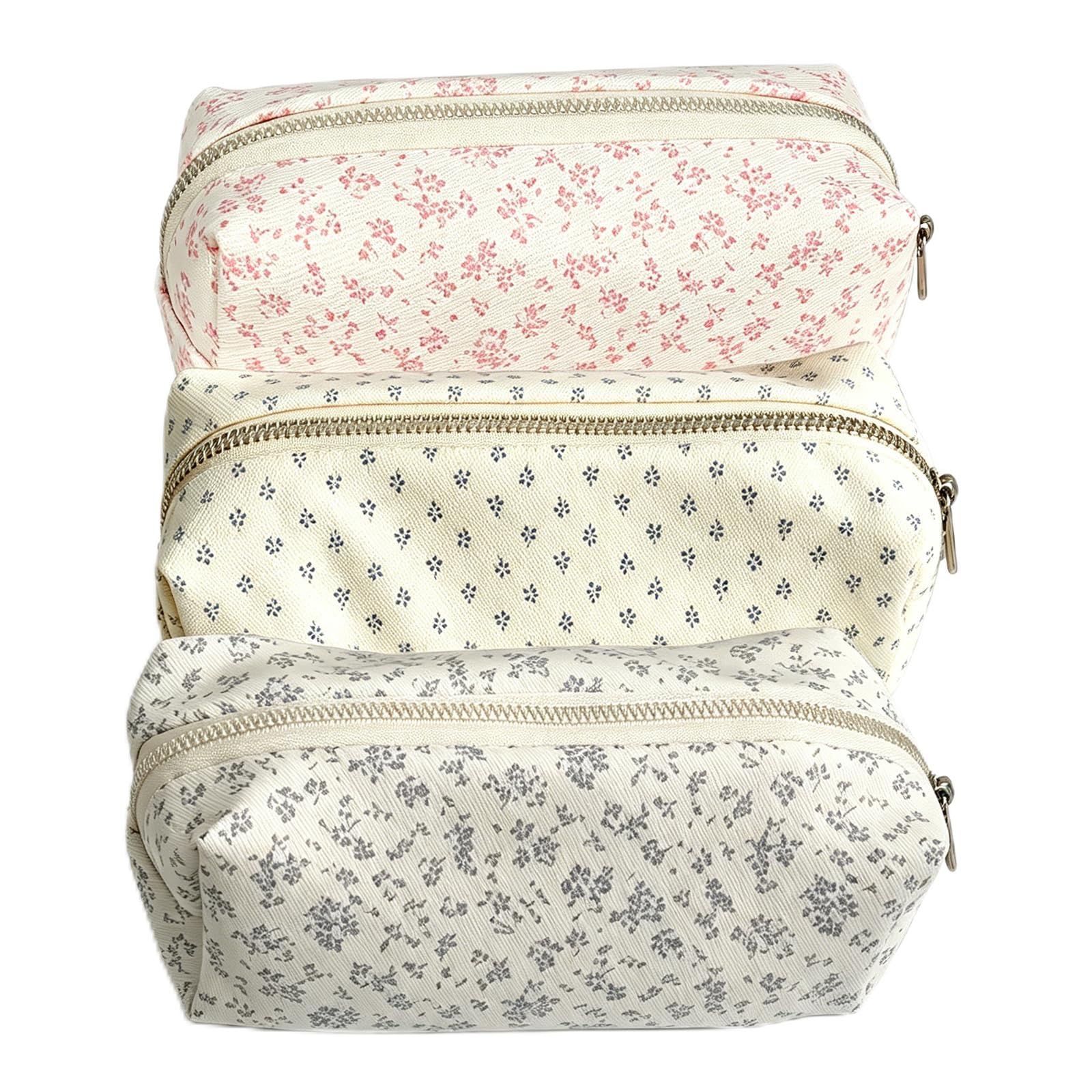 Moxychrony 3Pcs Floral Pencil Case for Girls, Polka Dot Pencil Case