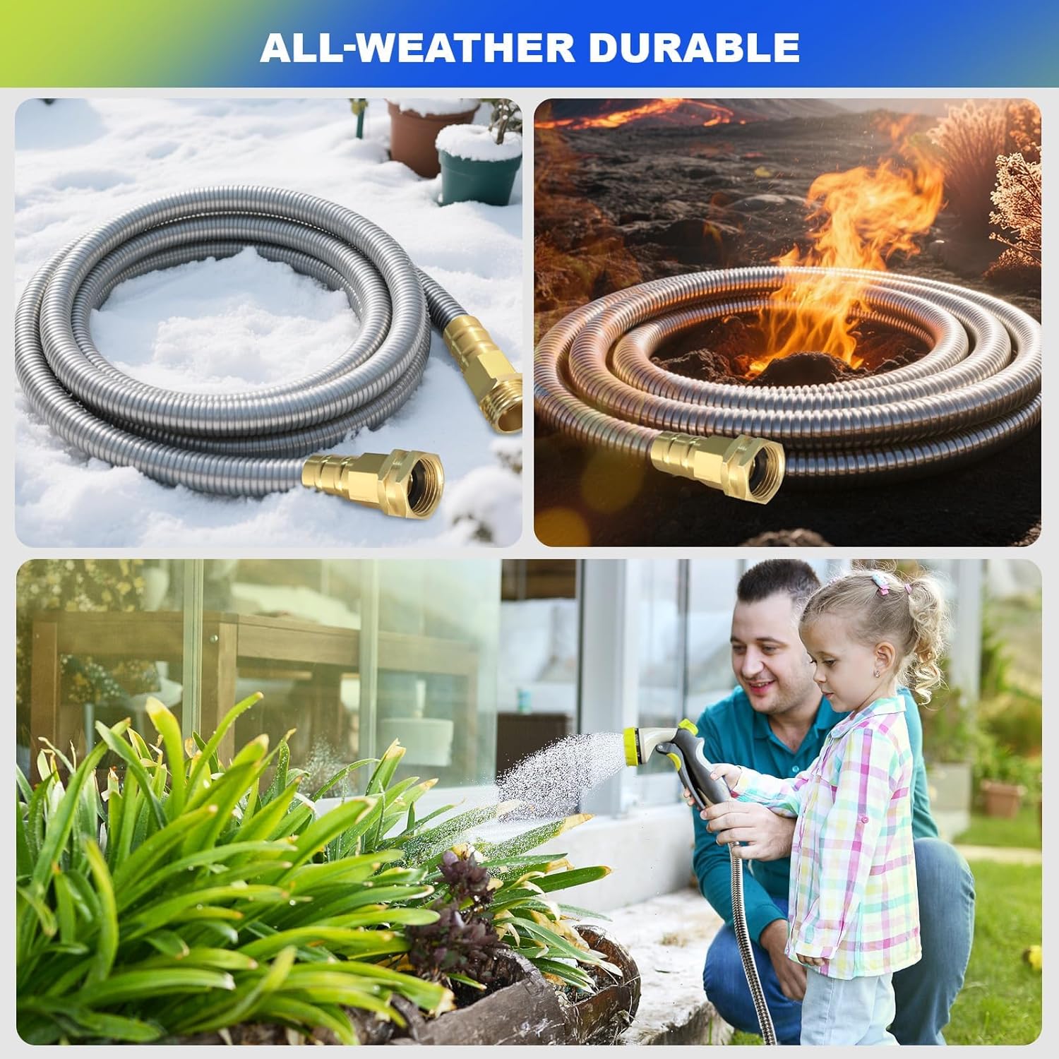 Metal Garden Hose 25 ft – 304 Stainless Steel Water Hose with Nozzle Sprayer, Garden Hoses Flexible, Lightweight, No Kink, Heavy Duty for Outdoor (25 ft) - Image 6
