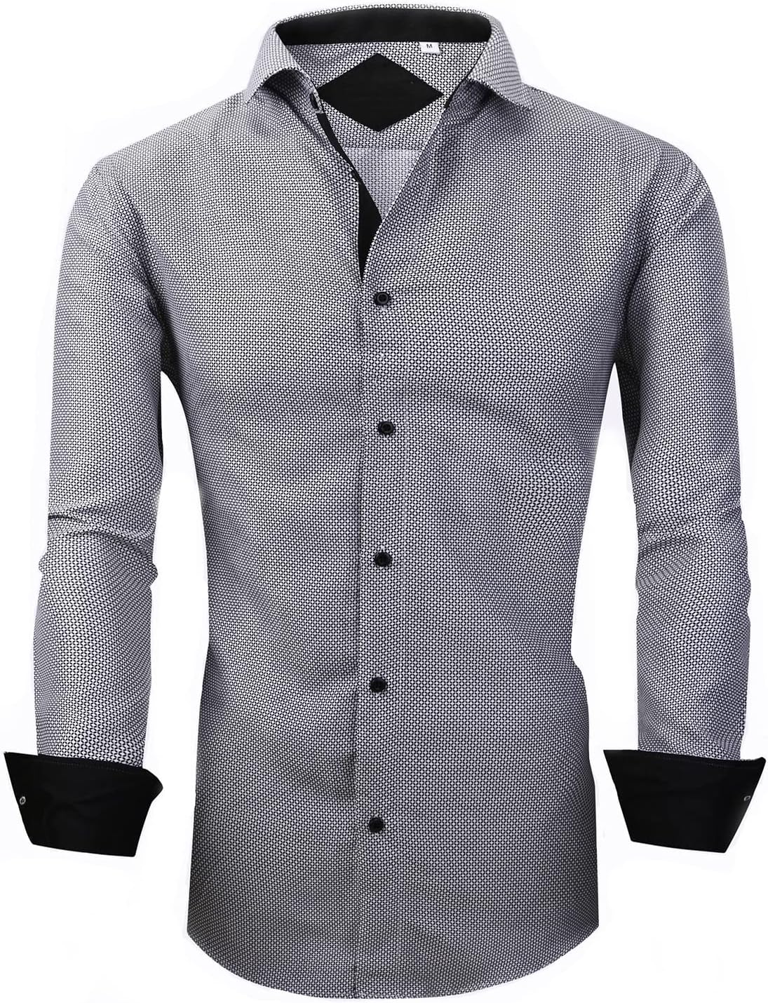 SAMERM Mens Printed Dress Shirts Easy Care Regular Fit Long Sleeve Casual Button Down Shirt for Men (Print02,L)