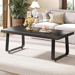 HSH Black Coffee Table, Industrial Wood and Metal Legs Center Table, Modern Minimalist Rectangle Cocktail Table for Living Room, Farmhouse Wooden Tea Table for Bedroom Home Office, Black Oak, 47 Inch